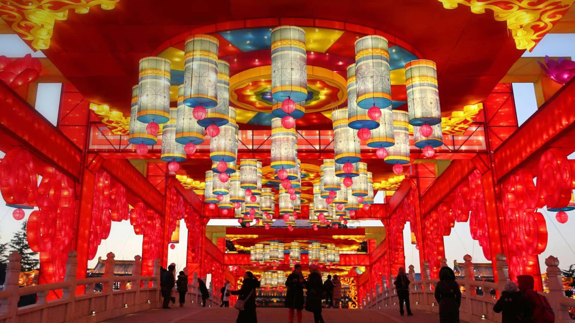 Spring Festival, red lanterns, glowing paper lanterns, Full HD Desktop Wallpaper