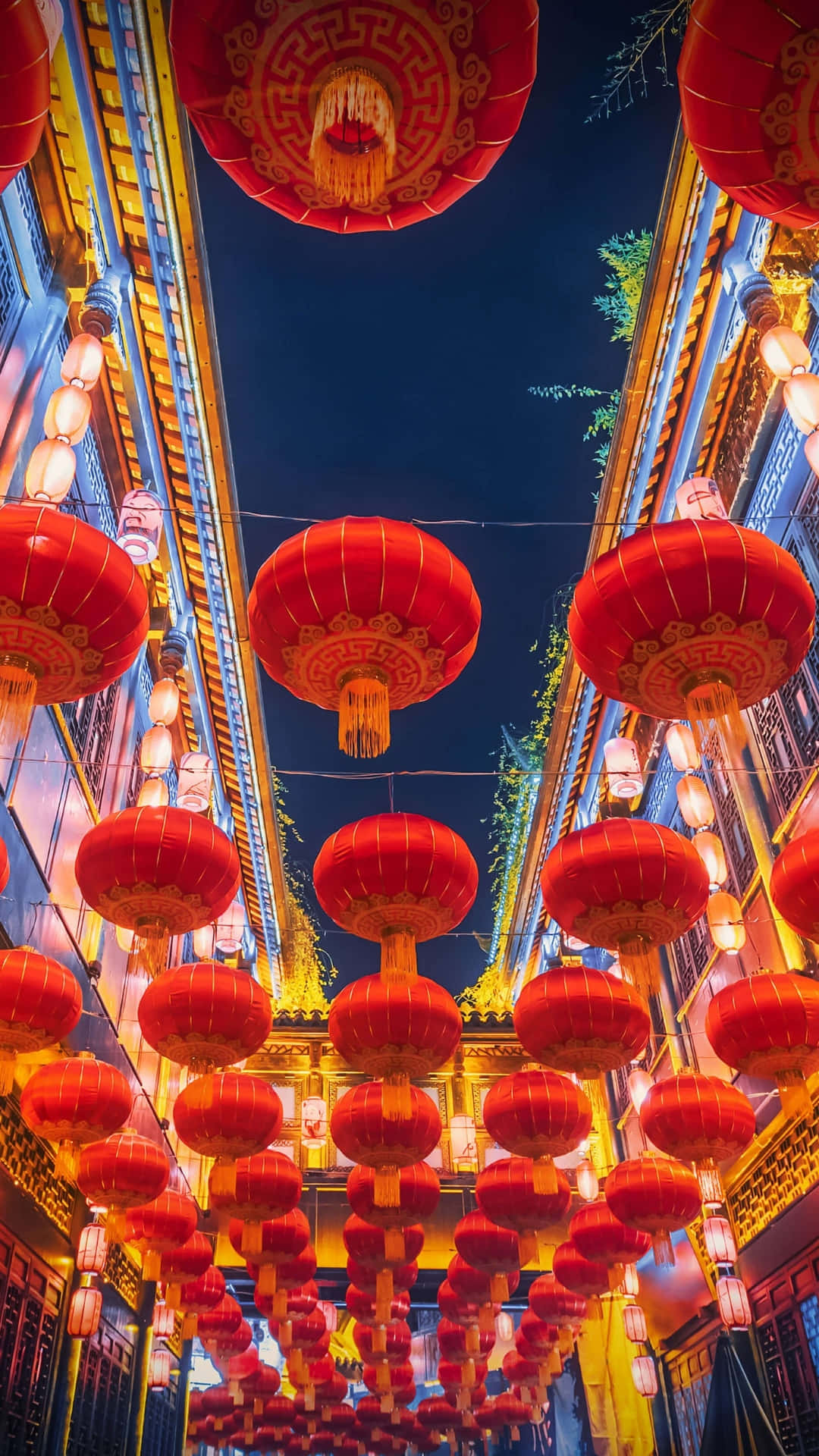 Spring Festival, lantern display, vibrant red lanterns, Full HD Phone Wallpaper