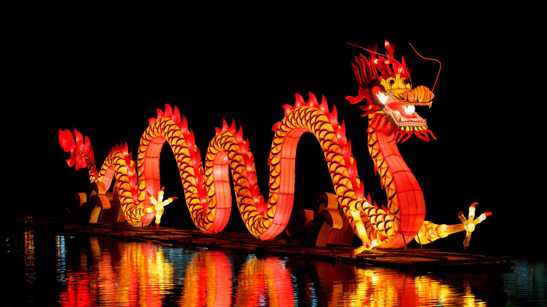 Spring Festival, dragon lantern, red and gold, Full HD Desktop Wallpaper