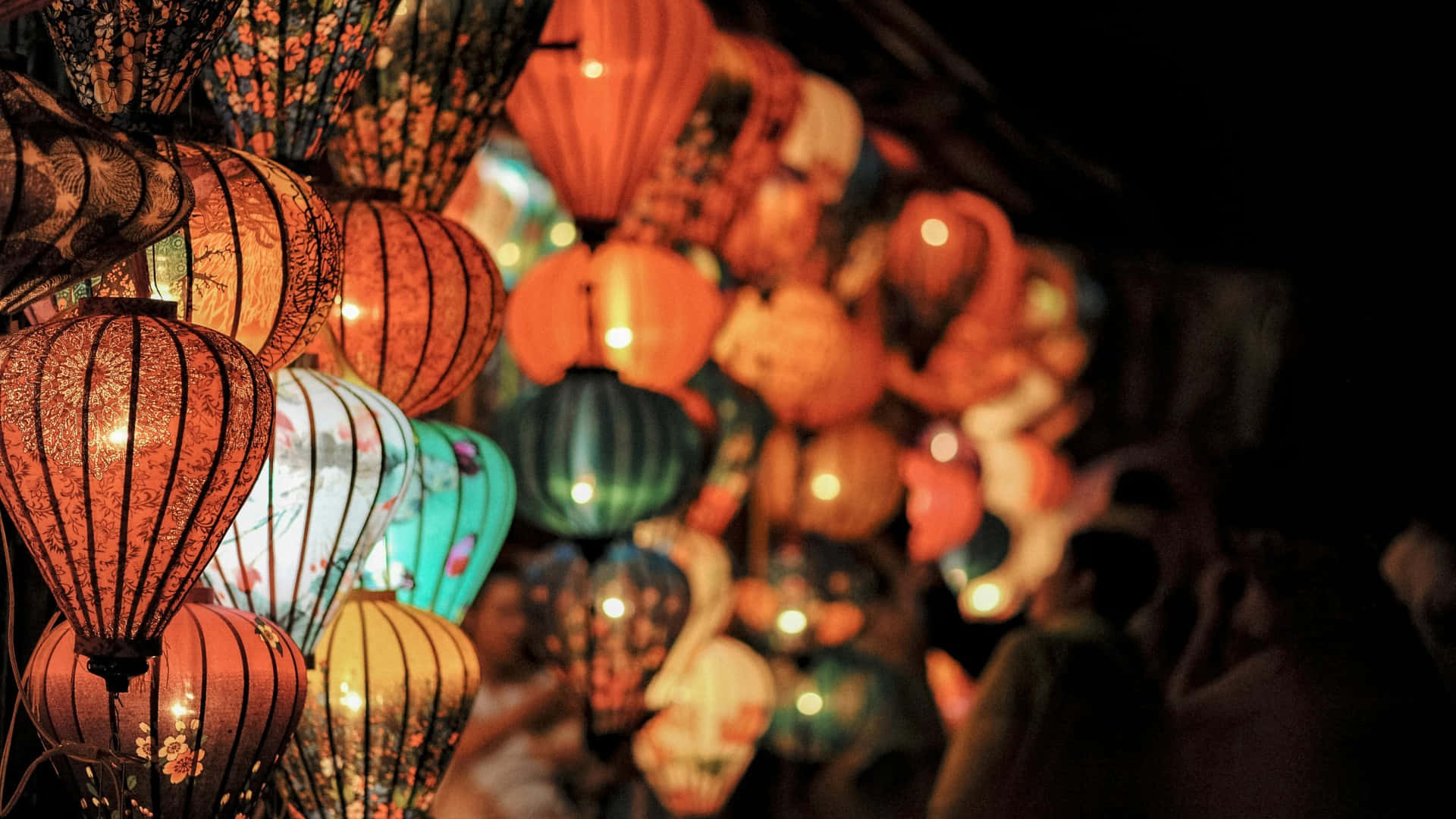 Spring Festival, lantern display, glowing paper lanterns, Full HD Desktop Wallpaper
