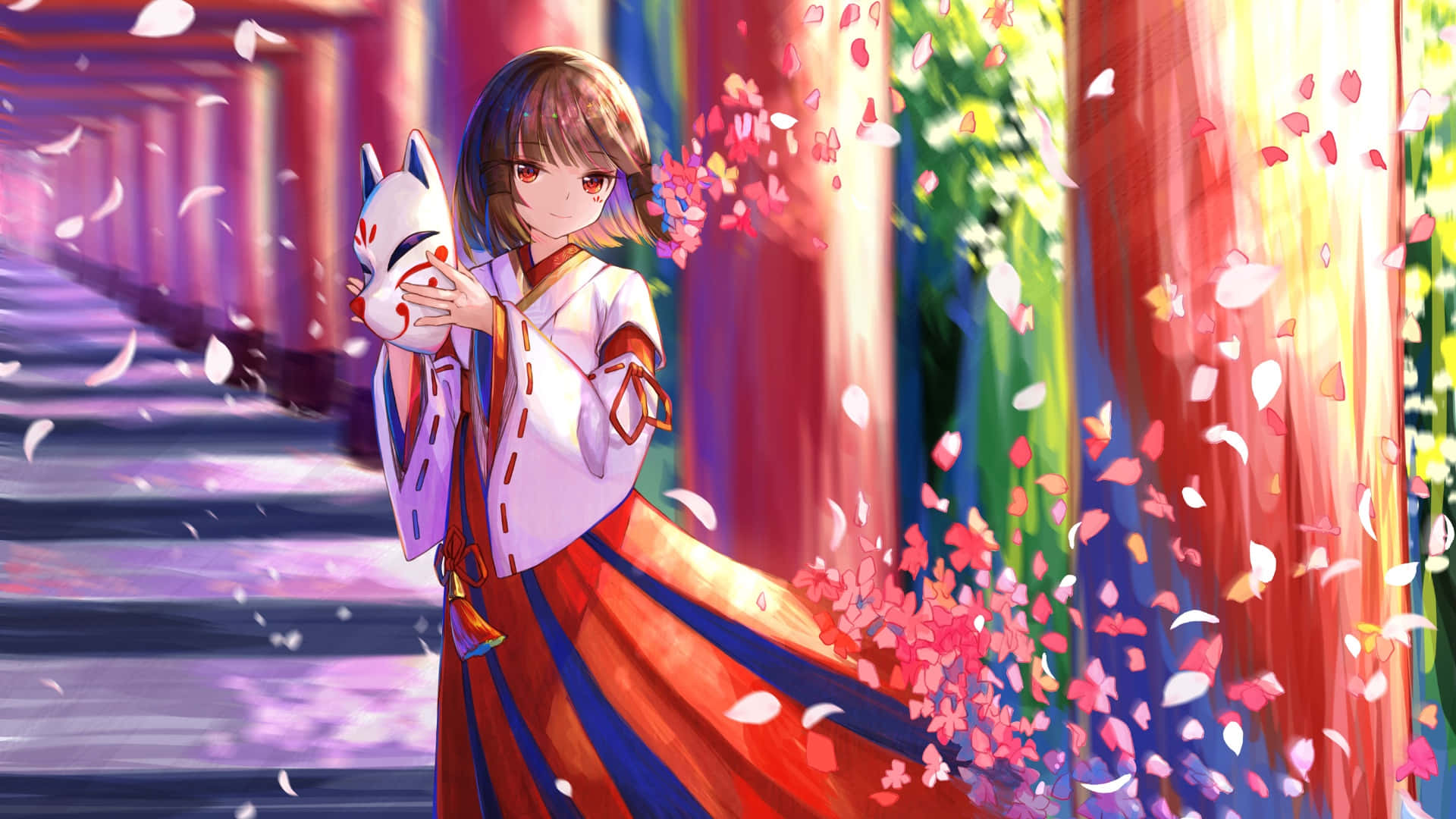 Spring Anime Festival, anime girl, colorful kimono, Full HD Desktop Wallpaper