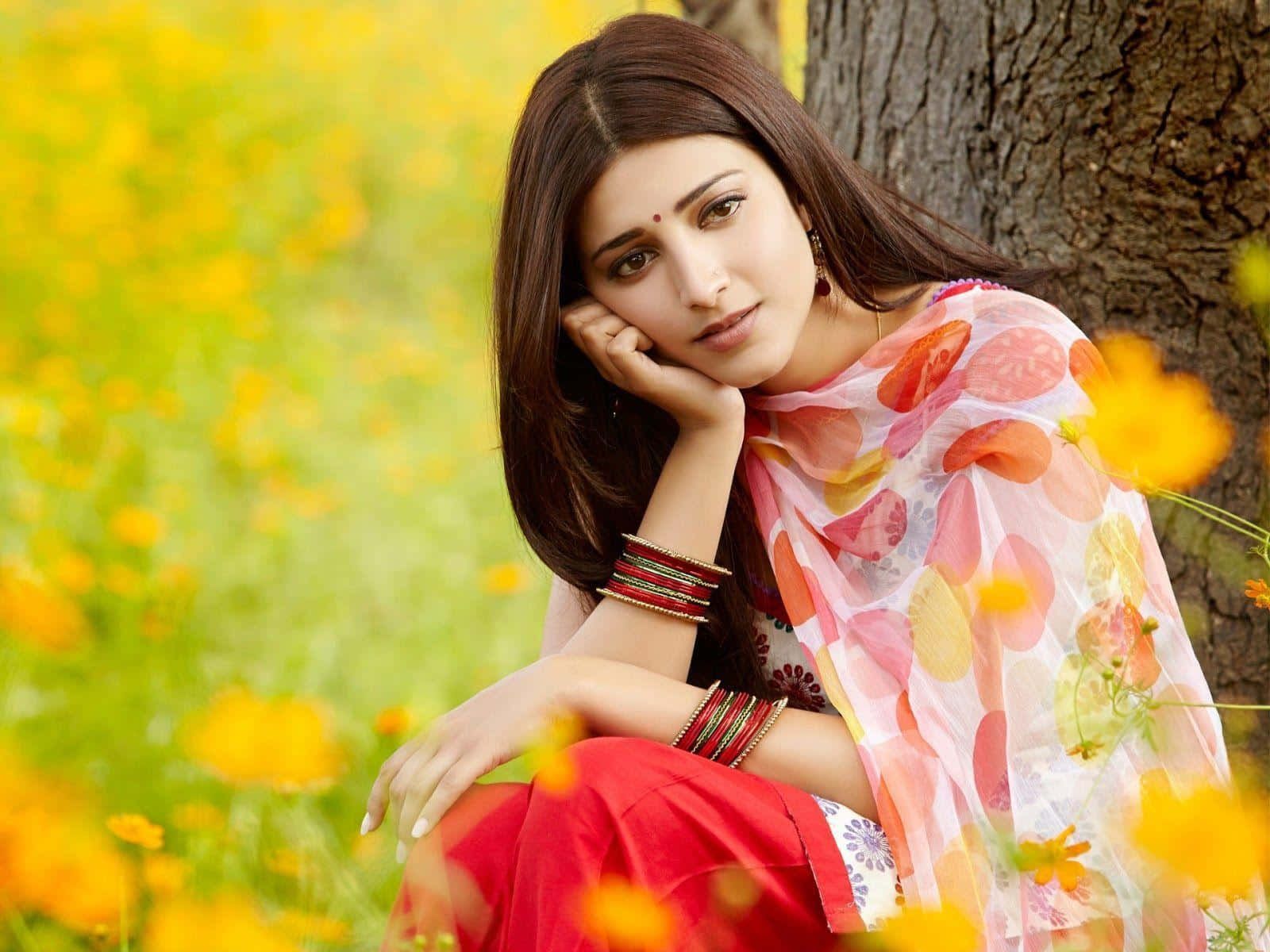 Indian Woman, colorful traditional attire, tree, HD Desktop Wallpaper