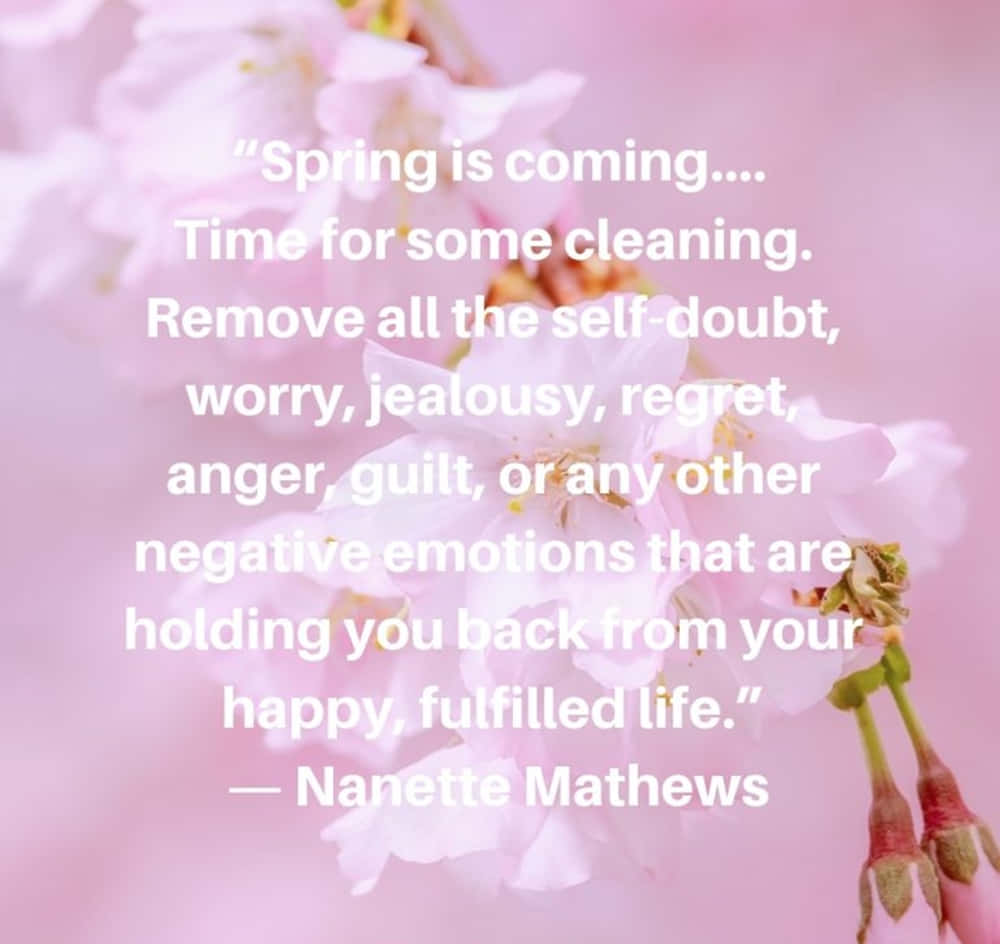 Serene Spring Landscape, soft pink cherry blossoms, uplifting quote about releasing negative emotions, SD Desktop Wallpaper