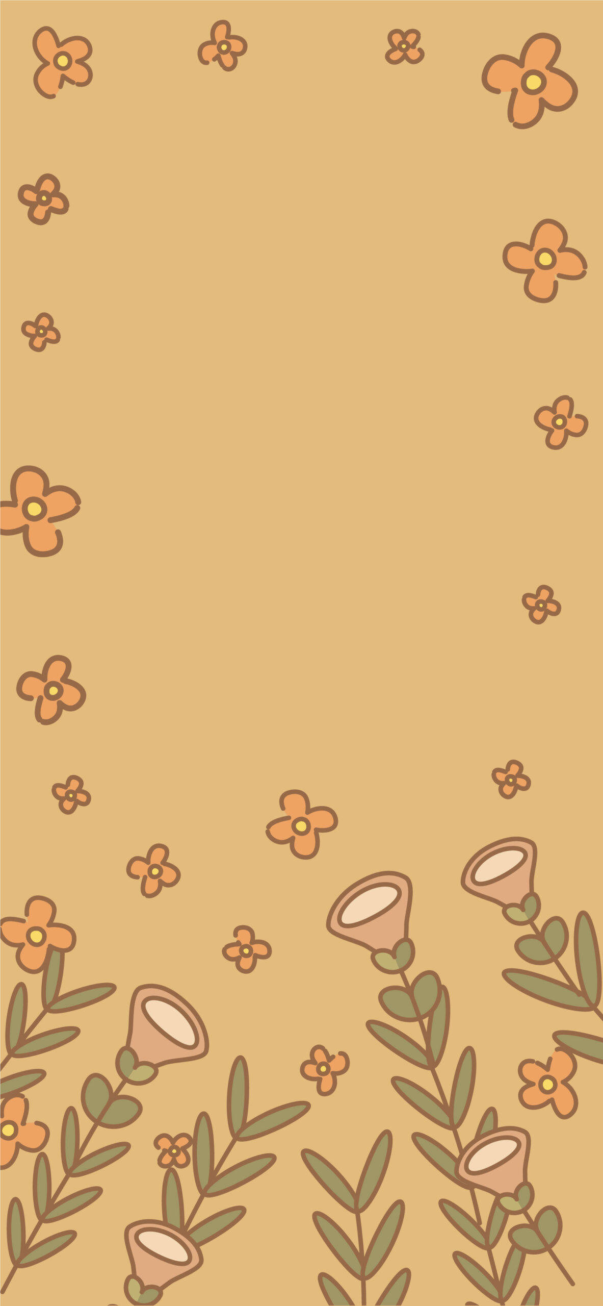 vintage flower illustrations, spring iPhone, orange flowers, 2K Phone Wallpaper