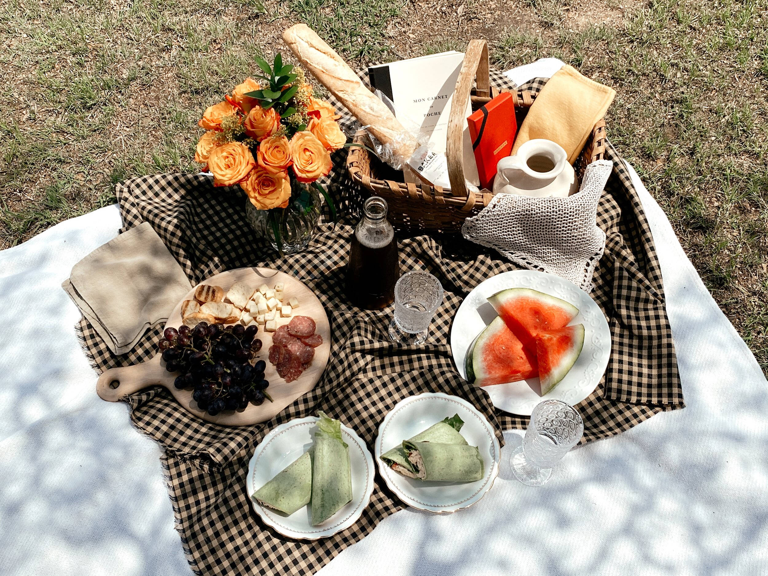 picnic, grass, watermelon, Full HD Desktop Wallpaper