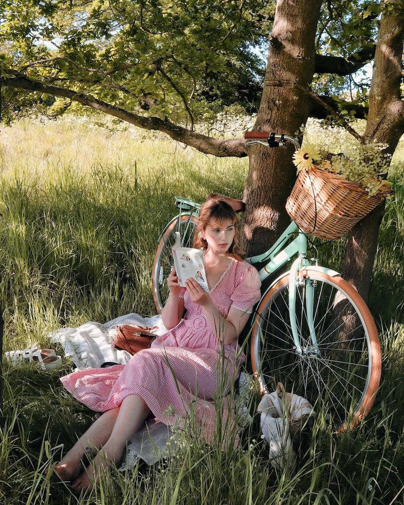 woman, pink dress, tree, SD Phone Wallpaper