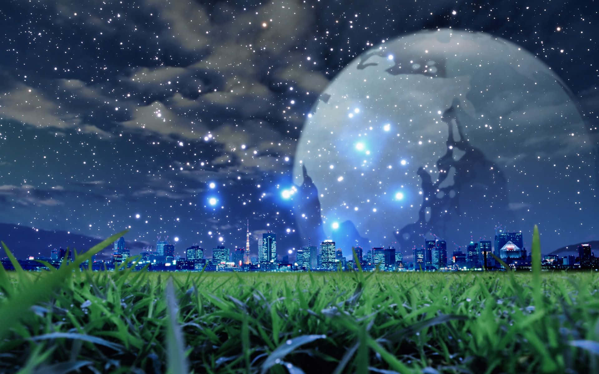 Spring Lights, city skyline, starry sky, Full HD Desktop Wallpaper