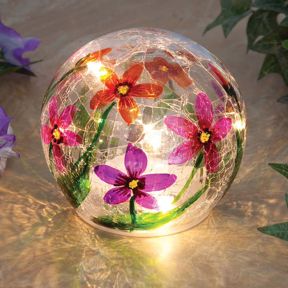 Spring Lights, glowing crackled glass sphere, painted flowers, SD Desktop Wallpaper