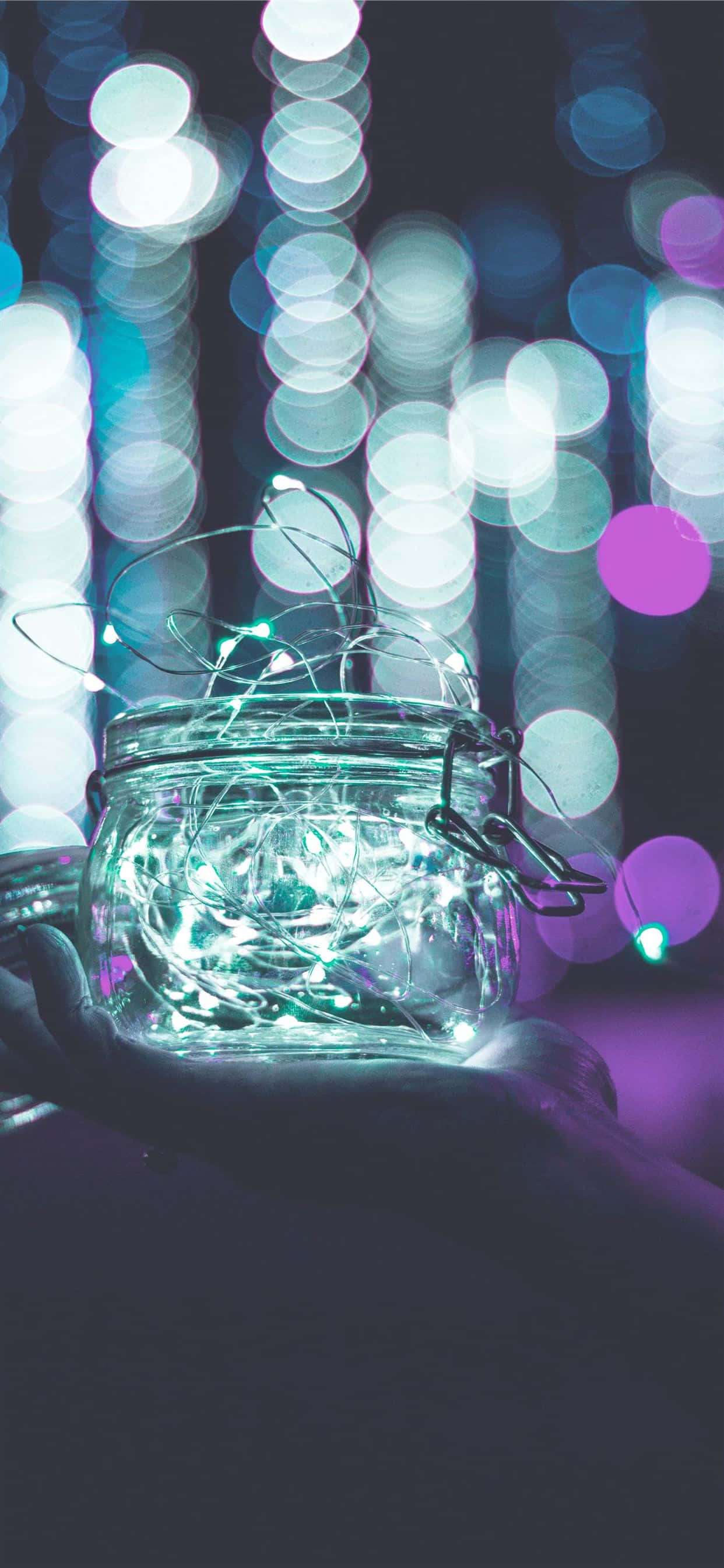 Spring Lights, glass jar, glowing fairy lights, 2K Phone Wallpaper
