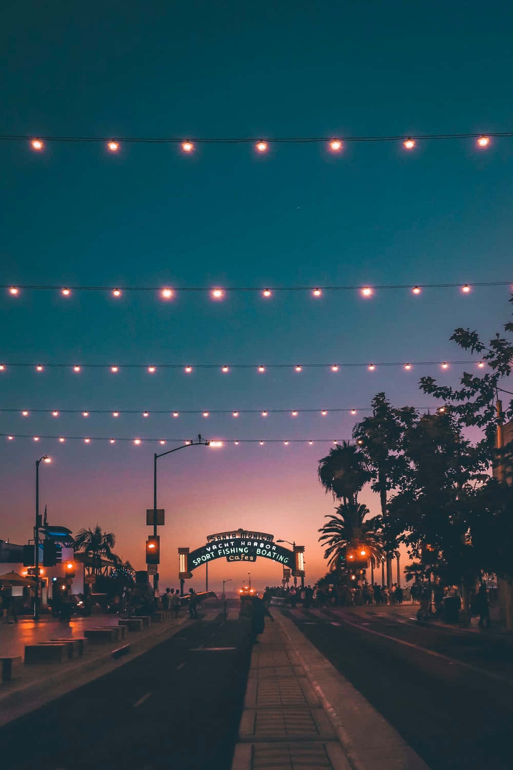 Spring Lights, string lights, waterfront promenade, HD Phone Wallpaper