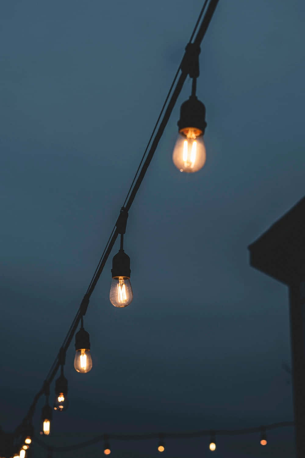 Spring Lights, vintage bulbs, dusky blue twilight sky, HD Phone Wallpaper
