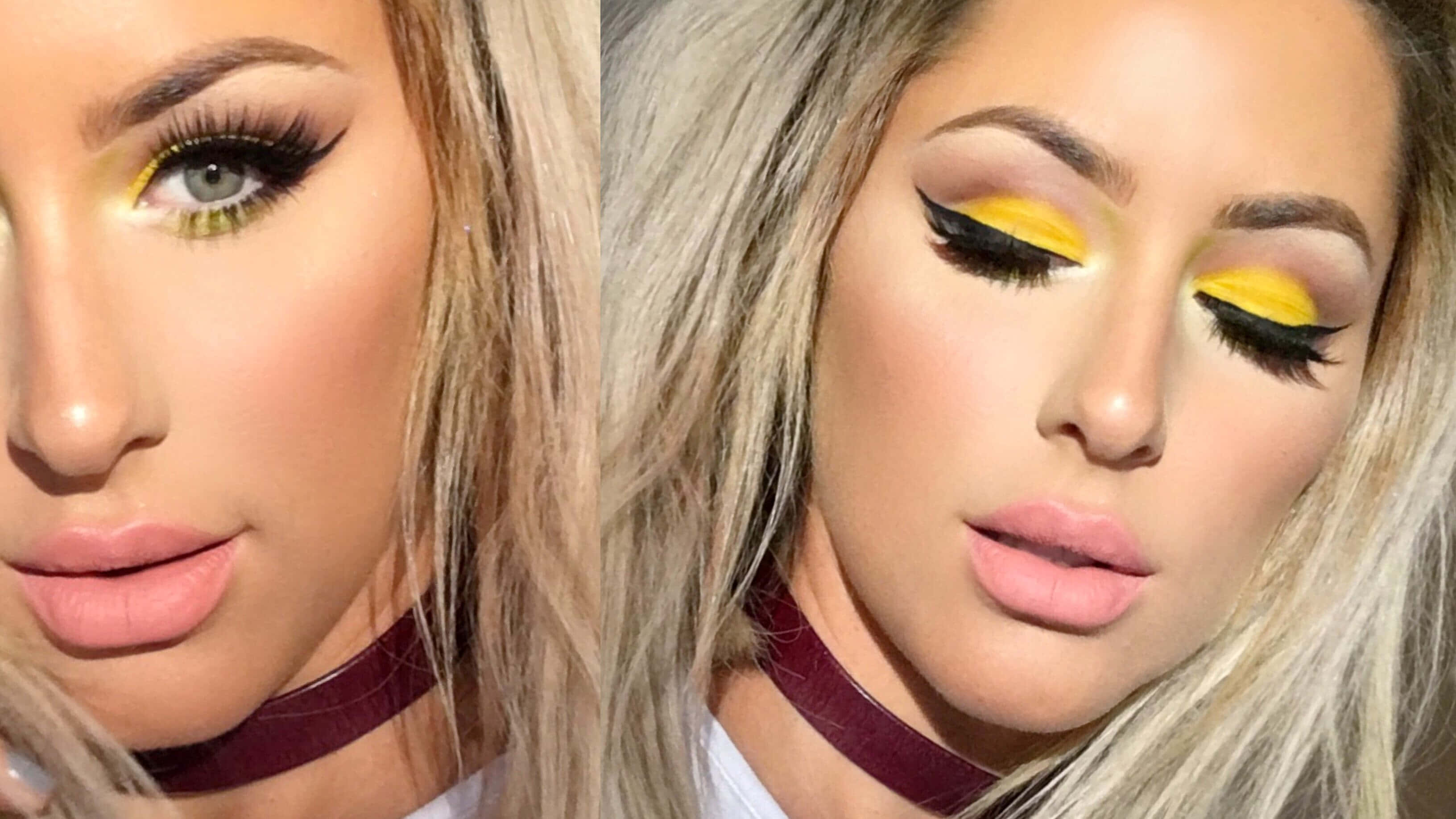 Spring Makeup, bold yellow eyeliner, blonde hair, 2K Desktop Wallpaper