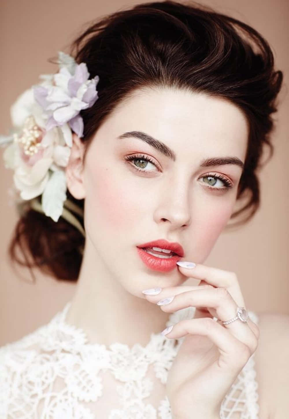spring makeup, pastel flowers, dark hair, HD Phone Wallpaper