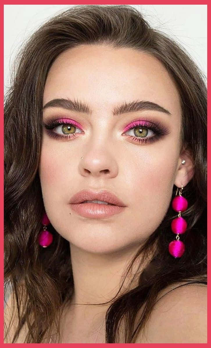 spring makeup, bold pink eyeshadow, matching dangling earrings, SD Phone Wallpaper