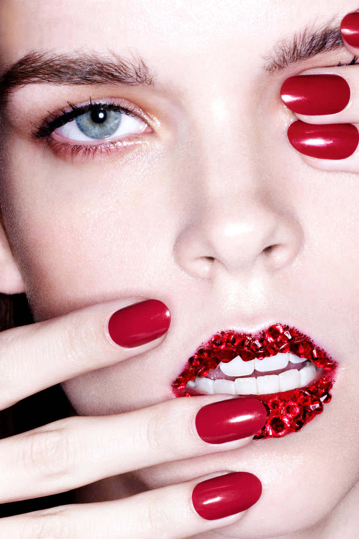 spring makeup, bold red nails, glittery red lips, HD Phone Wallpaper