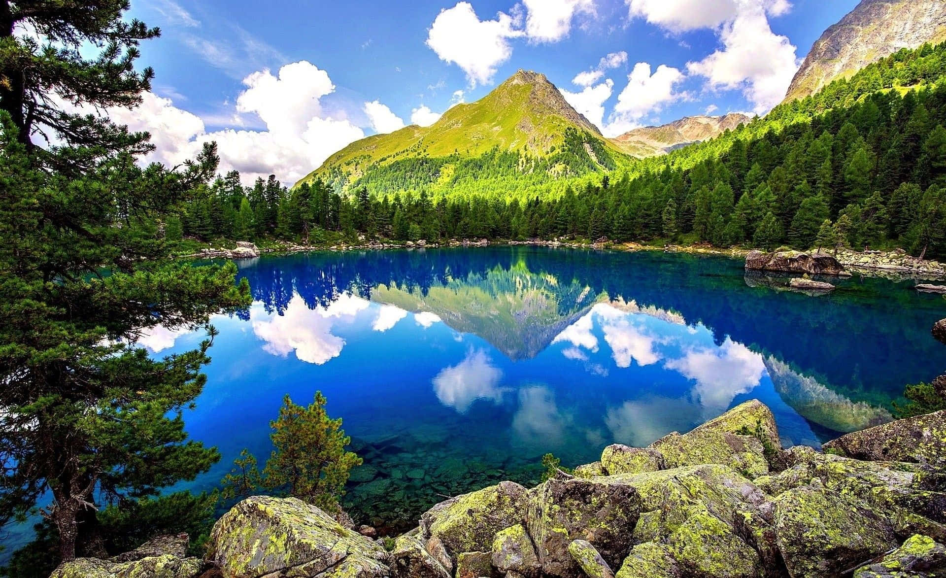 Spring Mountain, alpine lake, green mountains, Full HD Desktop Wallpaper