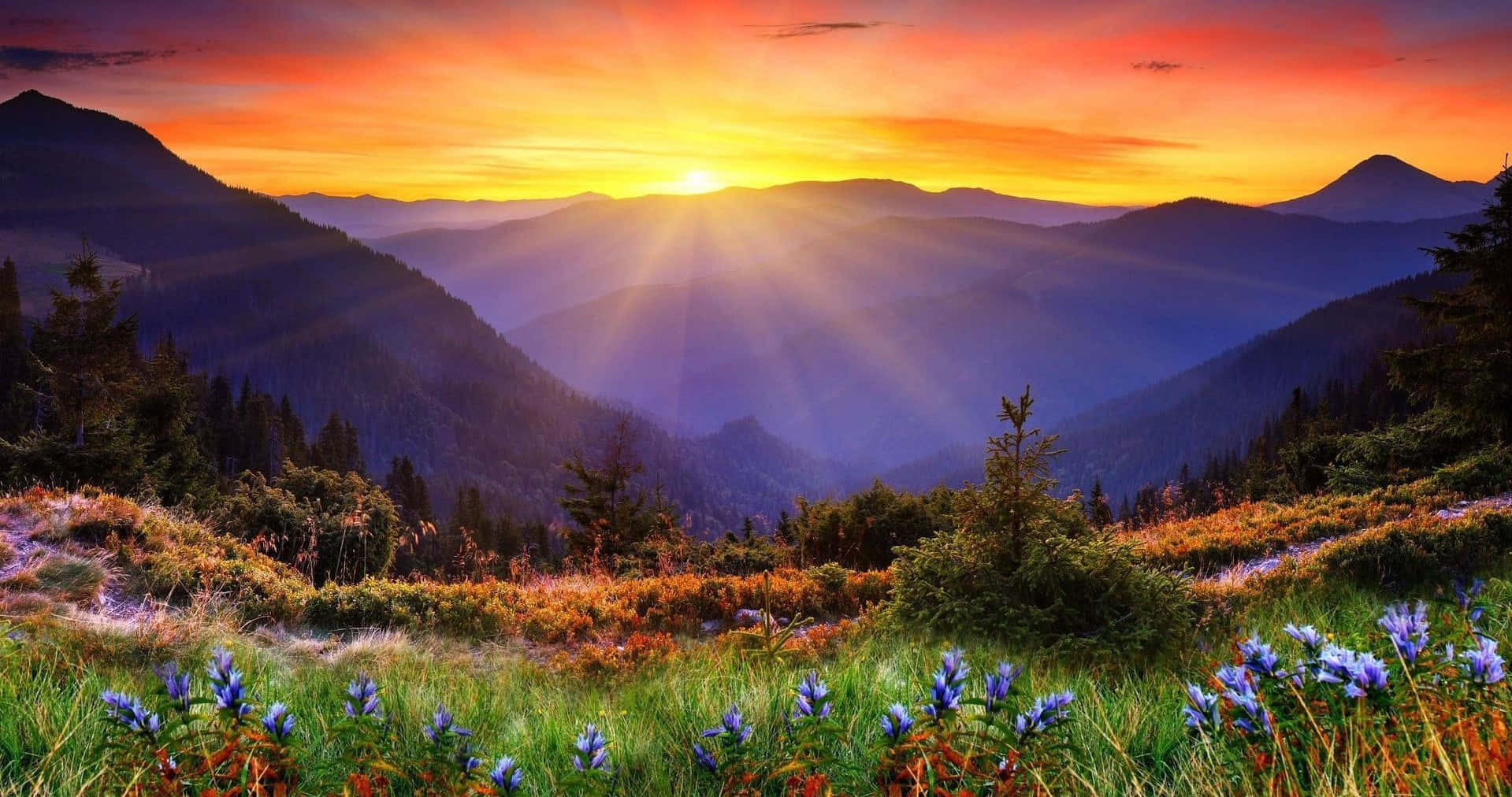 Spring Mountain, sunrise, mountain peaks, HD Desktop Wallpaper