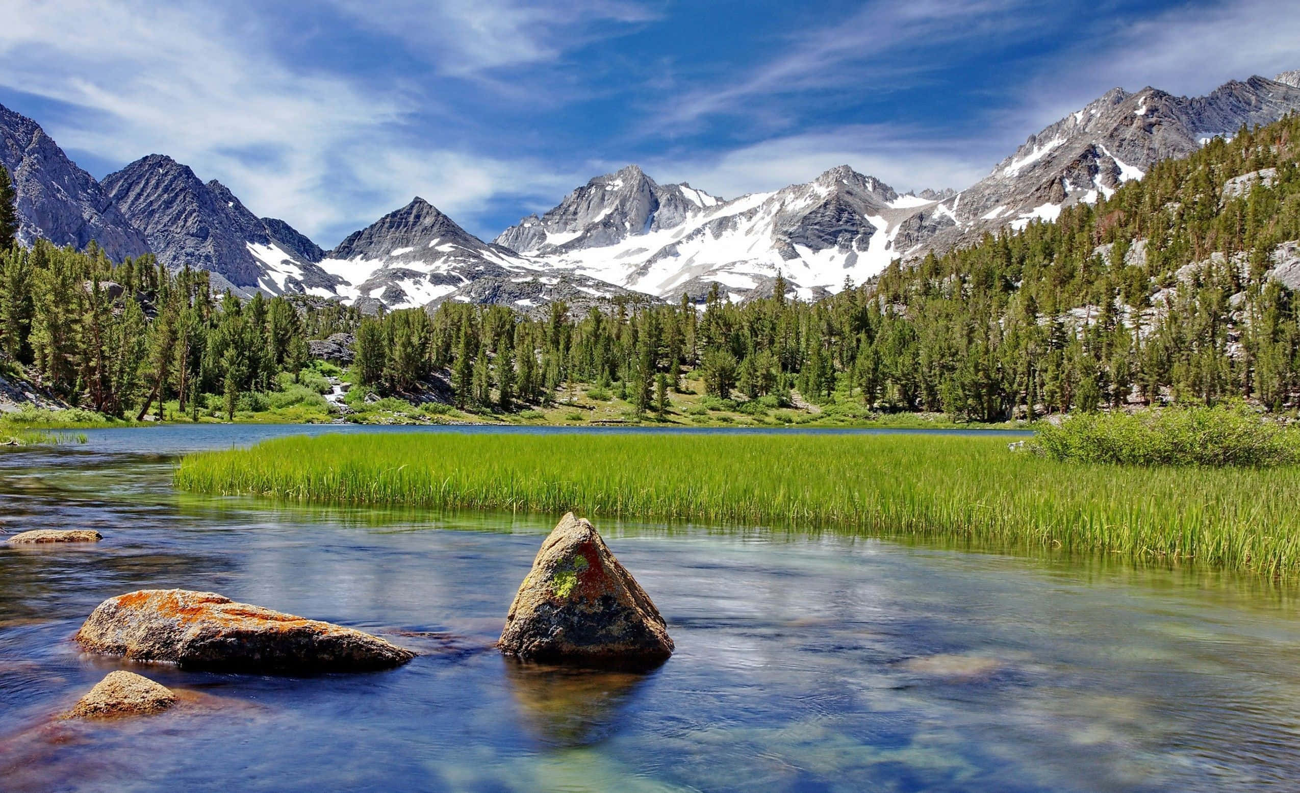 Spring Mountain, mountain lake, snow-capped peaks, Full HD Desktop Wallpaper