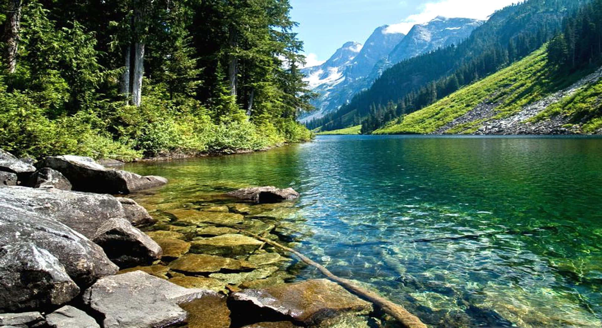 Spring Mountain, alpine lake, snowcapped mountains, HD Desktop Wallpaper