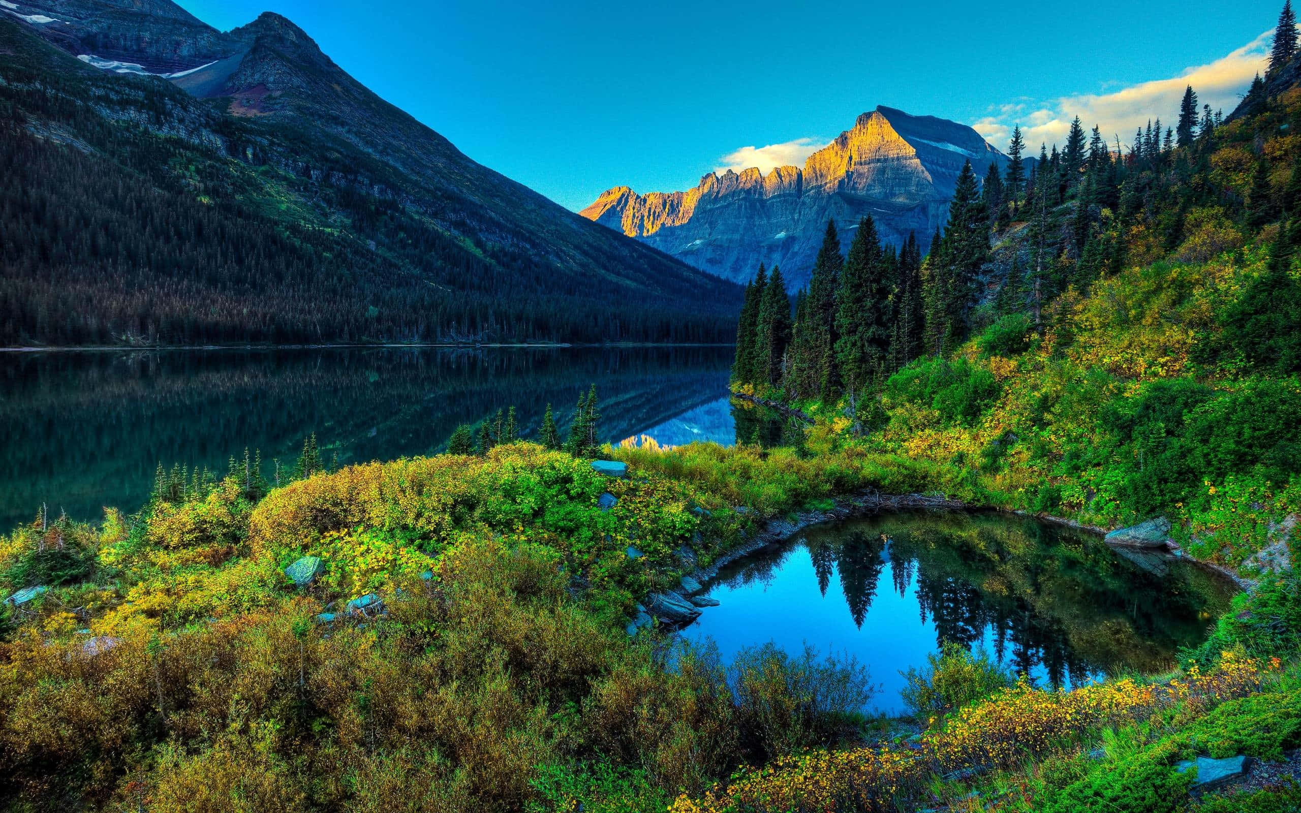Simple Spring And Mountain, mountain lake, towering peaks, 2K Desktop Wallpaper