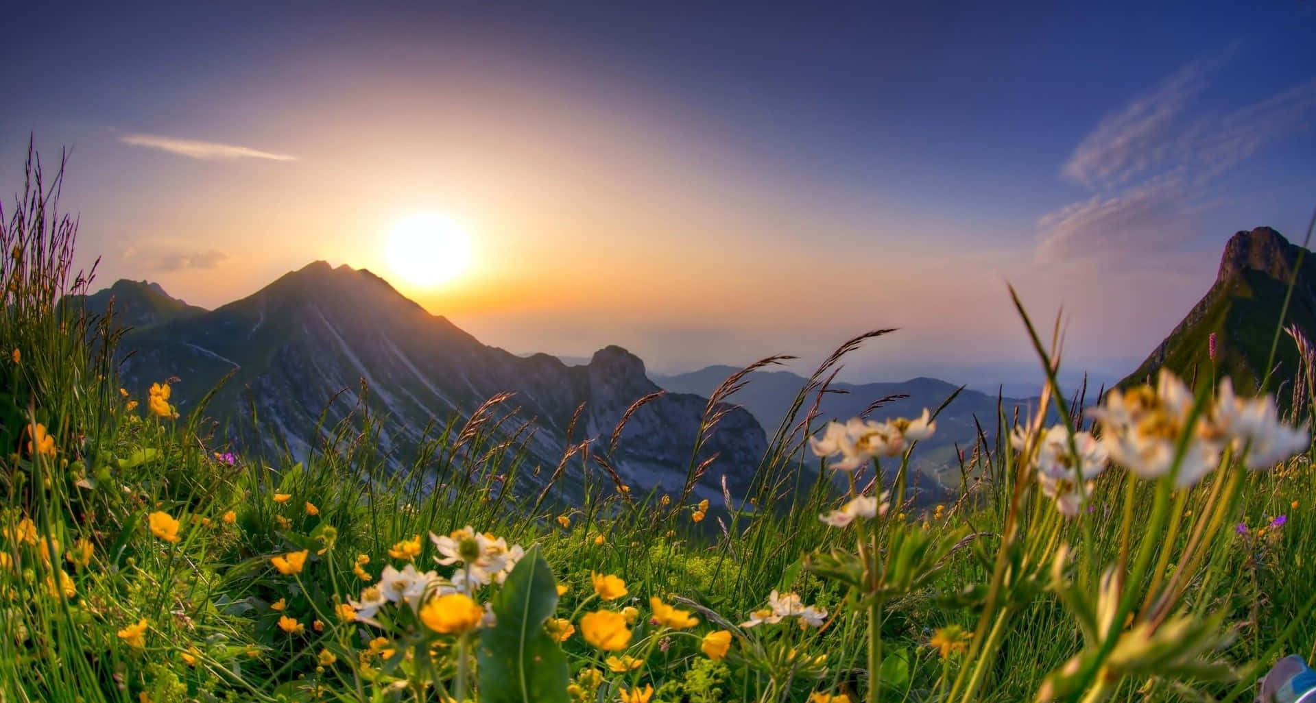 Spring Mountain, Sunset, jagged mountain peaks, HD Desktop Wallpaper