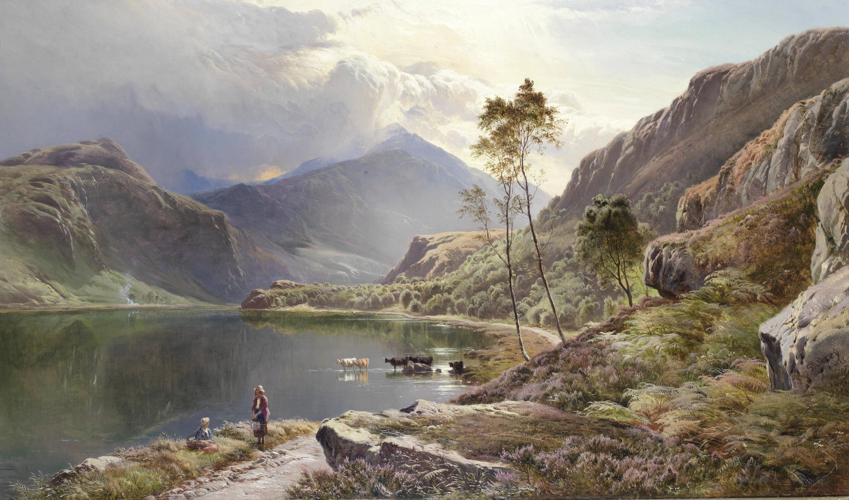 Country Summer Lake Mountains, mountain lake, towering cliffs, 2K Desktop Wallpaper