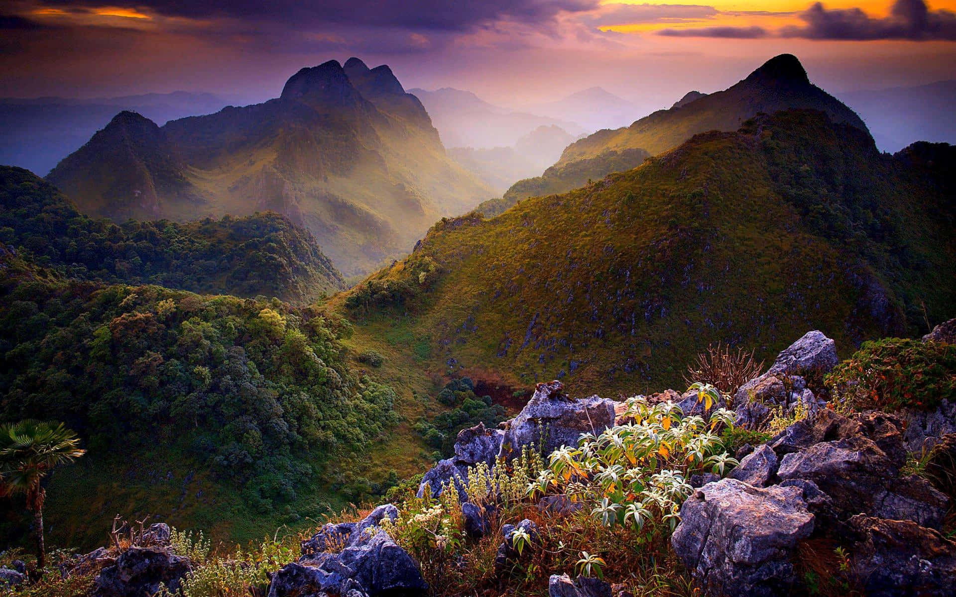 Spring Mountain, golden hour, jagged mountain peaks, Full HD Desktop Wallpaper
