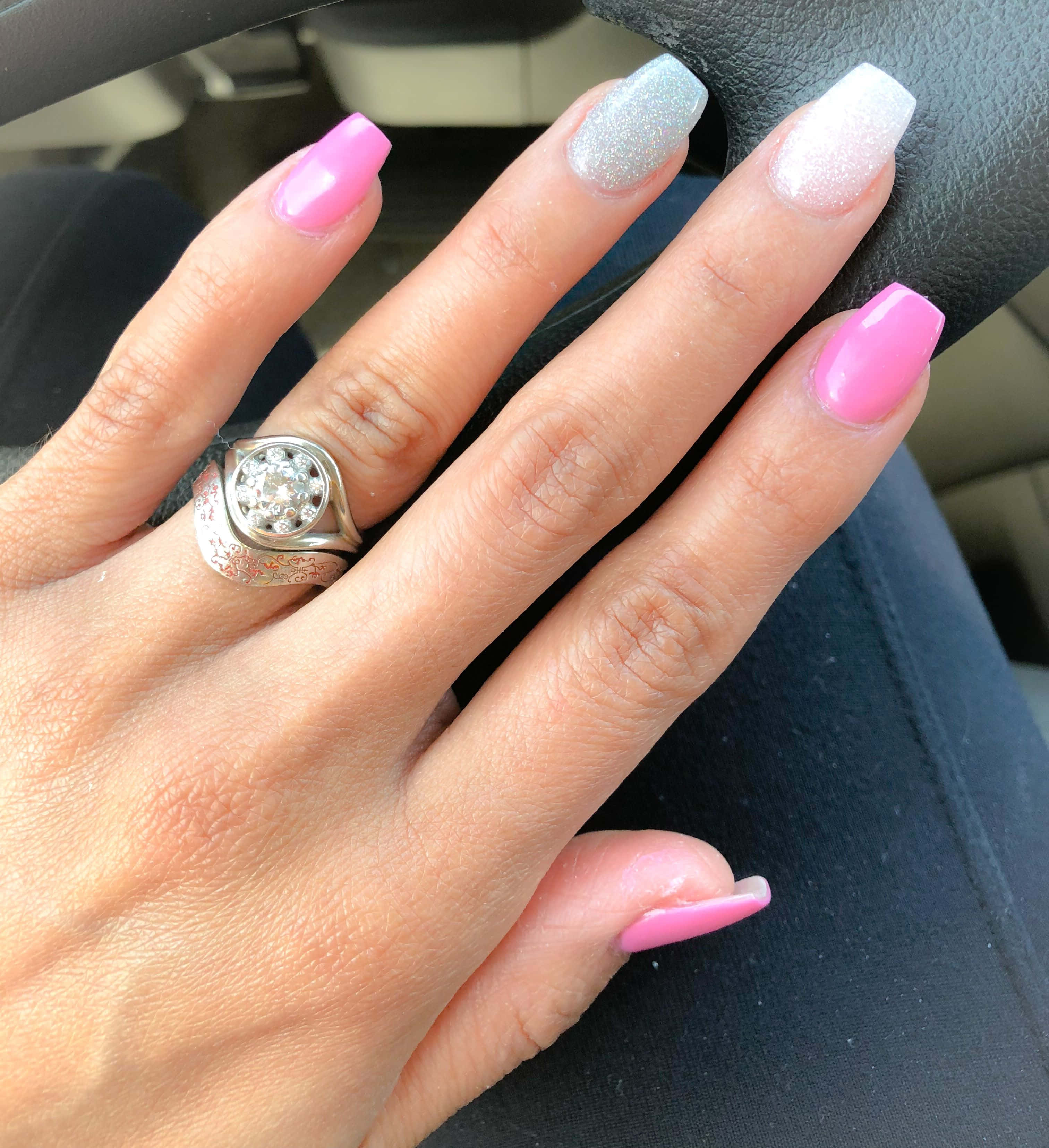 Spring Nails, pink, glittery silver, 2K Phone Wallpaper