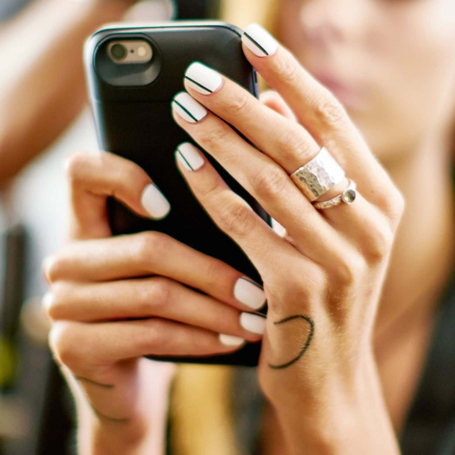 white nails, black stripes, black smartphone, HD Desktop Wallpaper