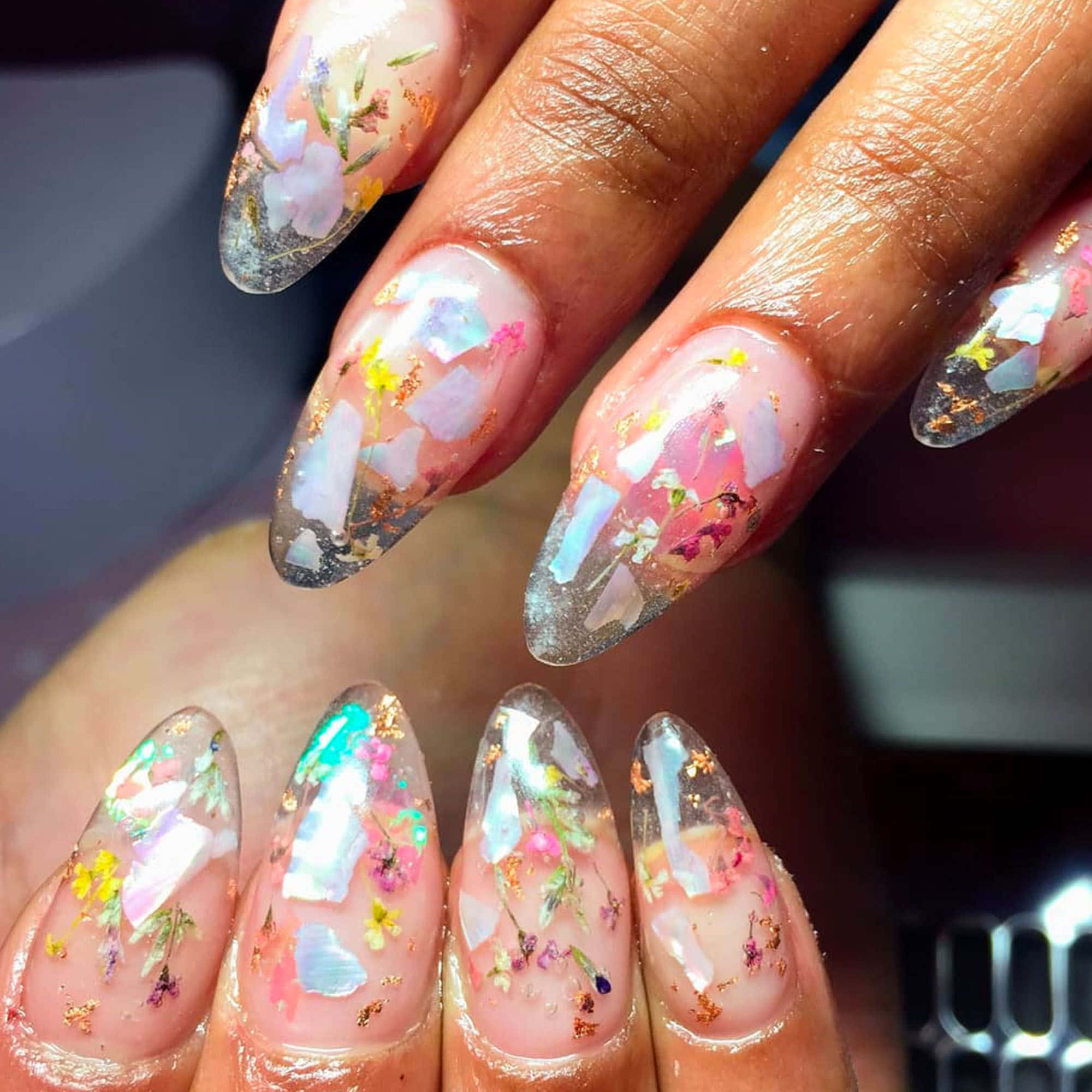 Spring Nails, translucent base, dried flowers, Full HD Desktop Wallpaper