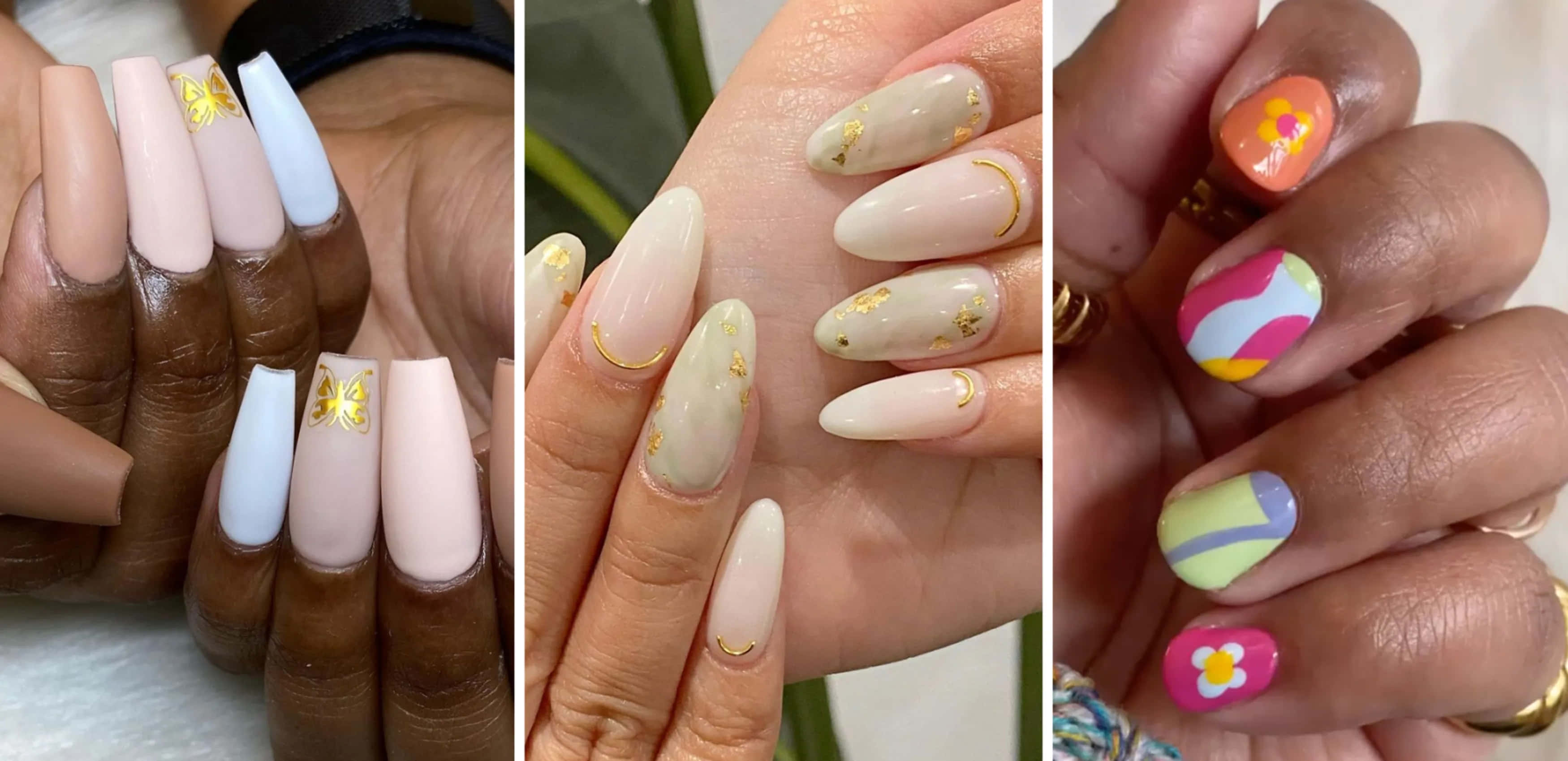 Spring Nails, gold butterfly accents, pastel tones, 2K Desktop Wallpaper
