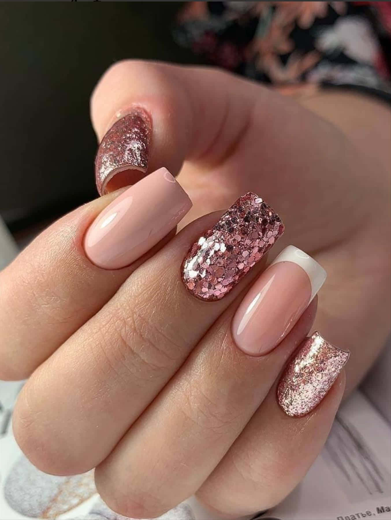 Spring Nails, pink glitter, nude nails, HD Phone Wallpaper