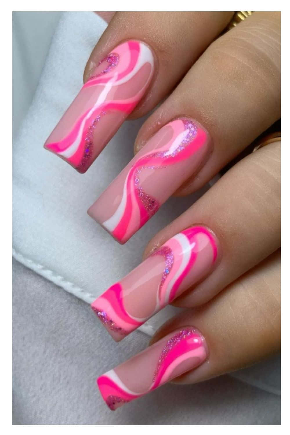 Spring Nails, glossy pink white swirls, glitter accents, HD Phone Wallpaper