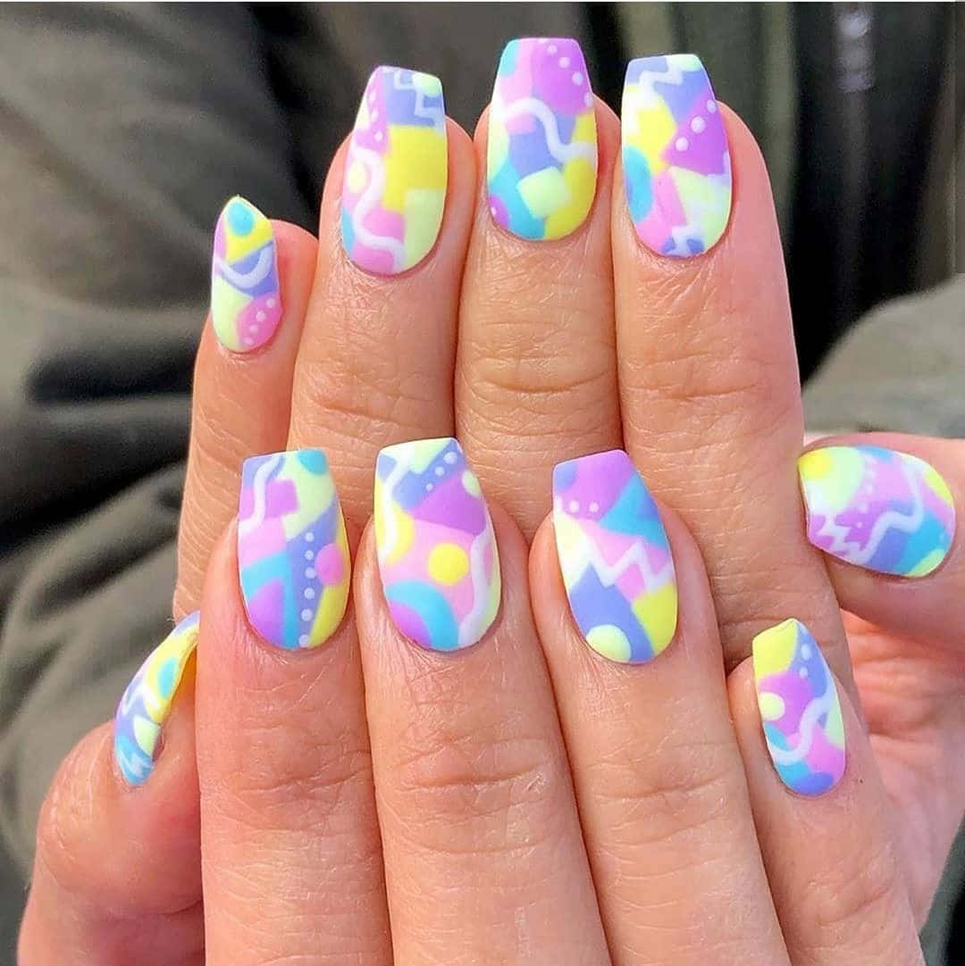 Vibrant Spring Nails, pastel geometric nail art, swirls, SD Phone Wallpaper
