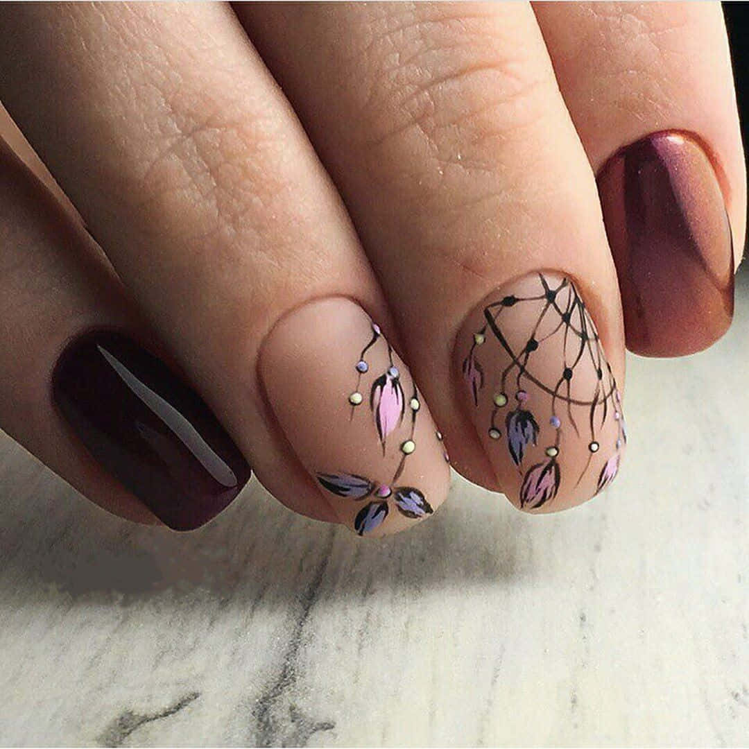 Spring Nails, floral art, metallic accents, SD Desktop Wallpaper
