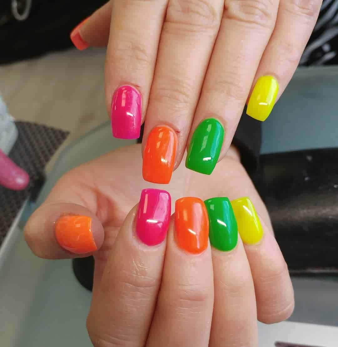 Spring Nails, neon pink, orange, SD Phone Wallpaper