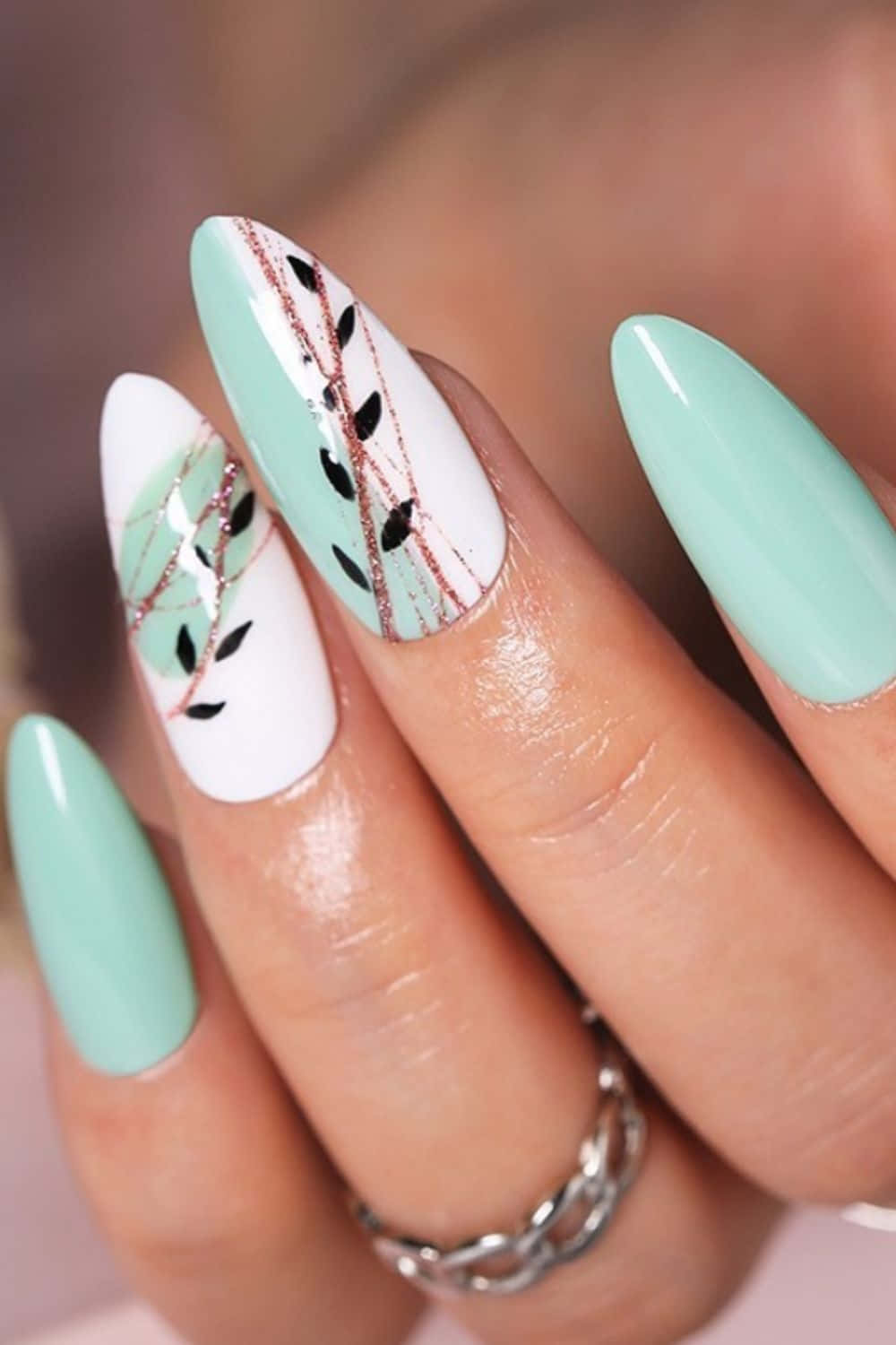 mint green, white, black leaf, HD Phone Wallpaper