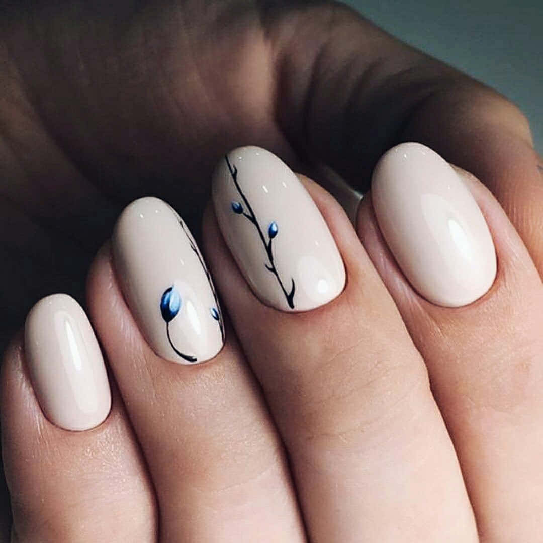 Spring Nails, beige nails, black branch design, SD Desktop Wallpaper