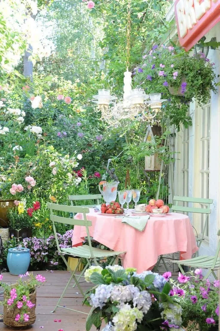Spring Outdoors, cherry blossoms, garden patio, SD Phone Wallpaper