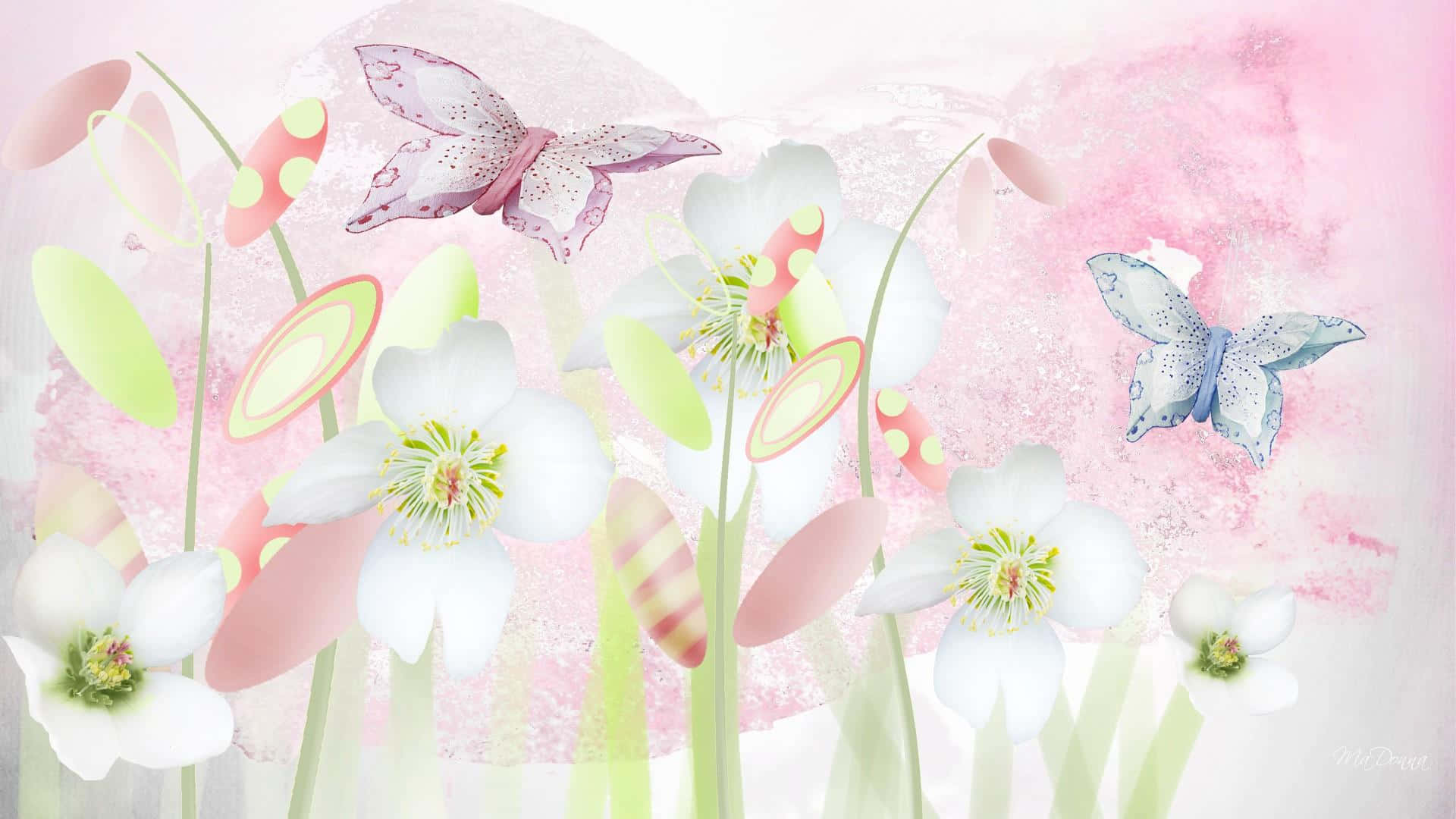Spring Pastel, pastel pink leaves, soft pink watercolor backdrop, Full HD Desktop Wallpaper