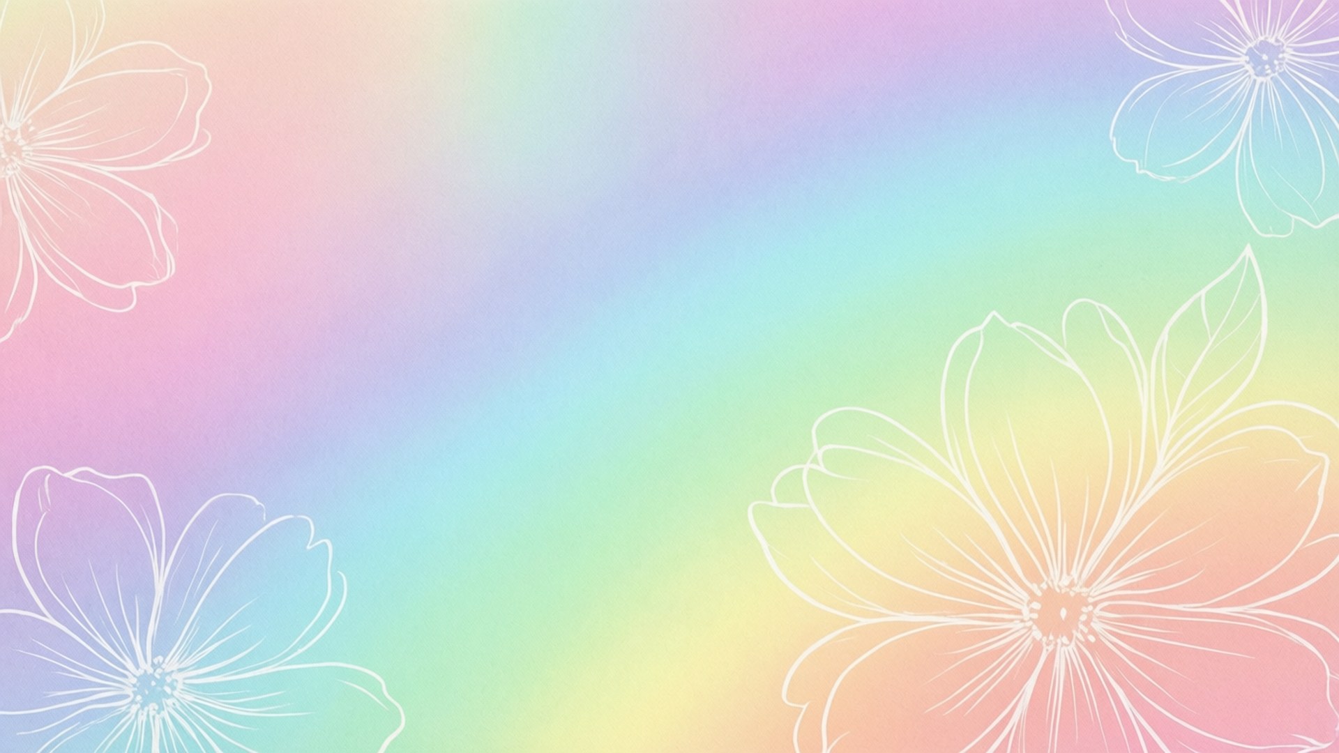 pastel rainbow gradient, delicate white outlined flowers, corners, Full HD Desktop Wallpaper