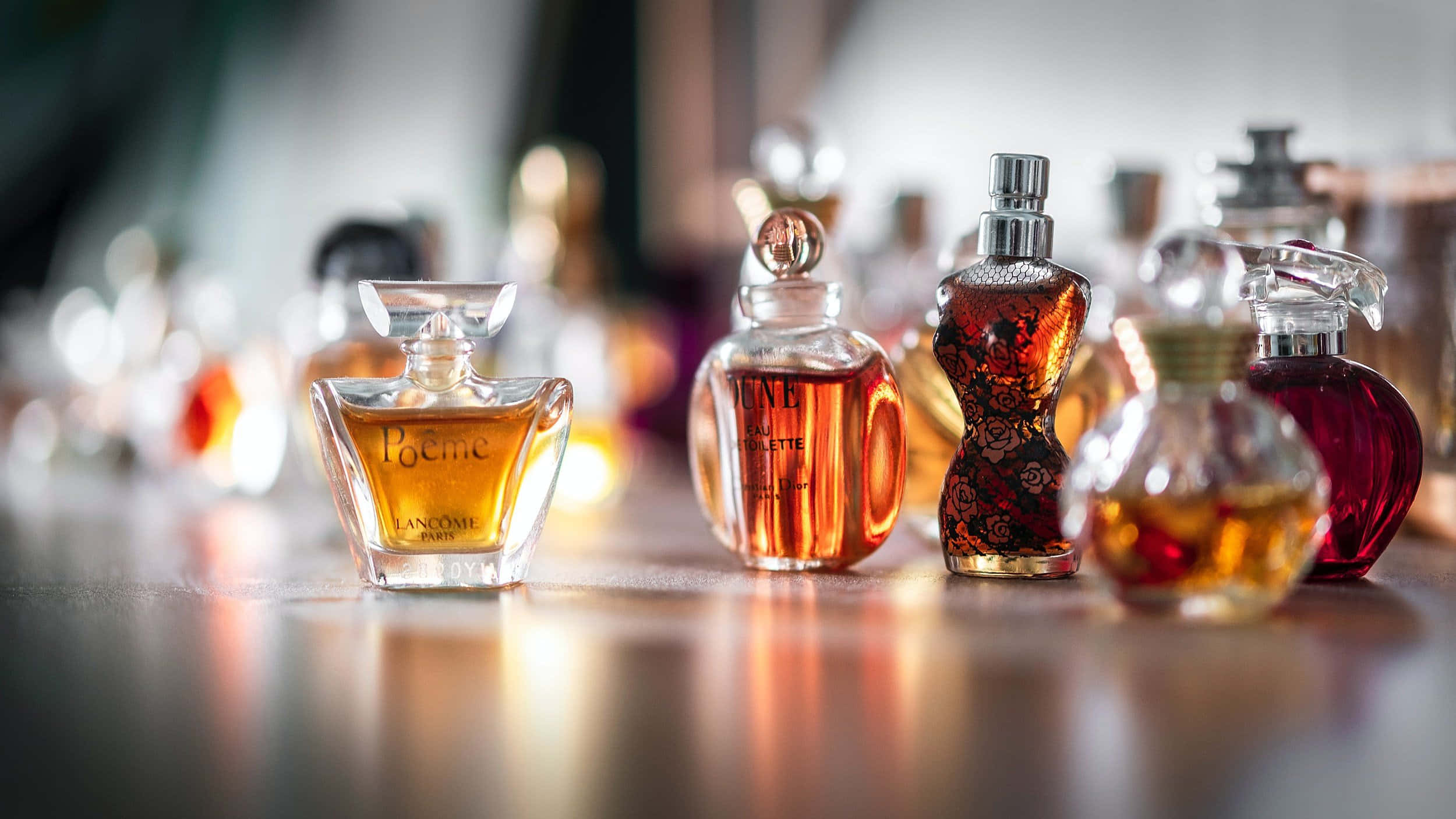 Spring Perfume, amber liquids, floral background, Full HD Desktop Wallpaper