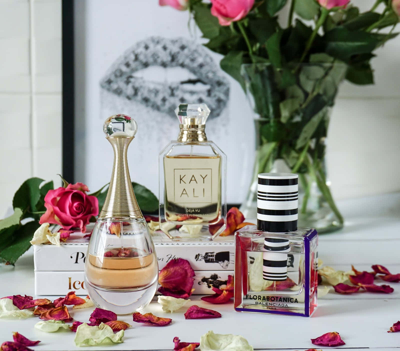 Spring Perfume, perfume bottles, books, HD Desktop Wallpaper