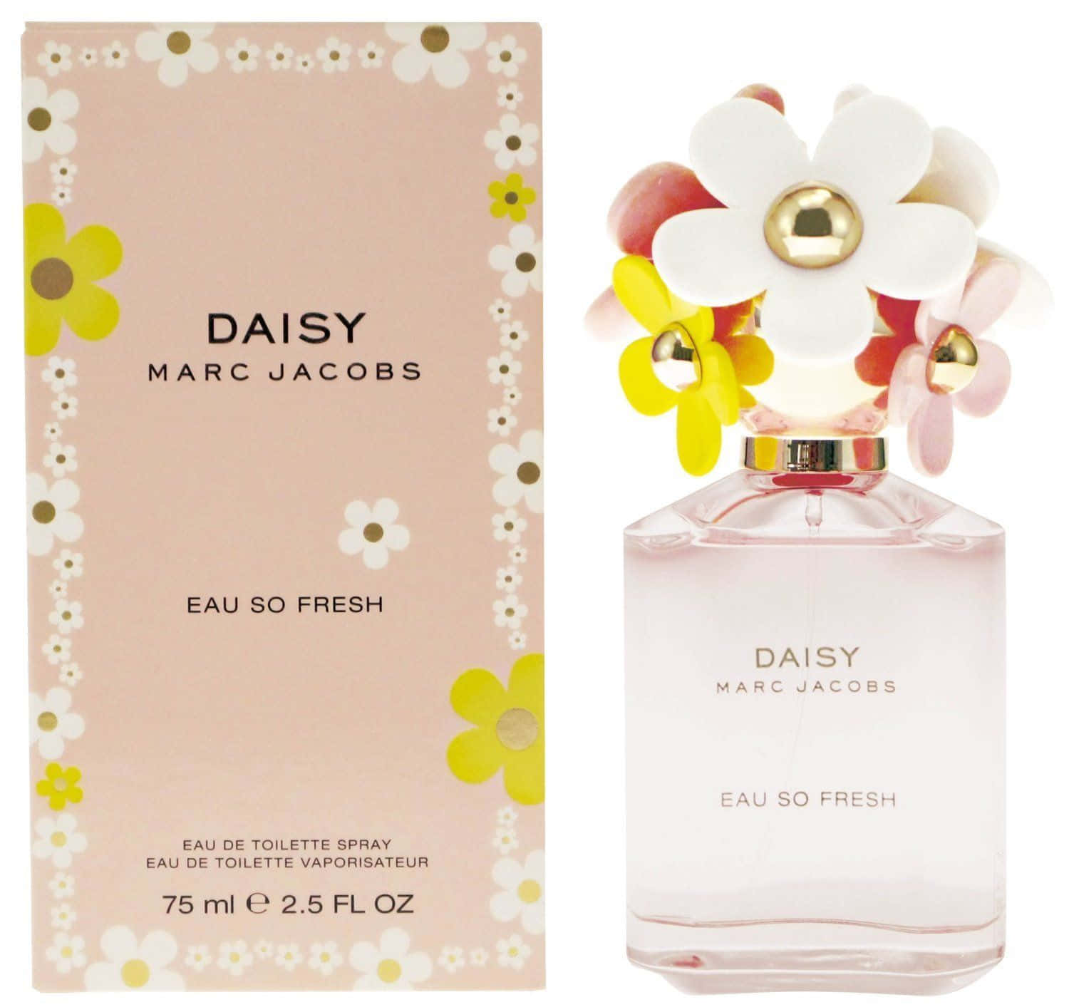 Spring Perfume, pink perfume bottle, white yellow and pink daisies, HD Desktop Wallpaper