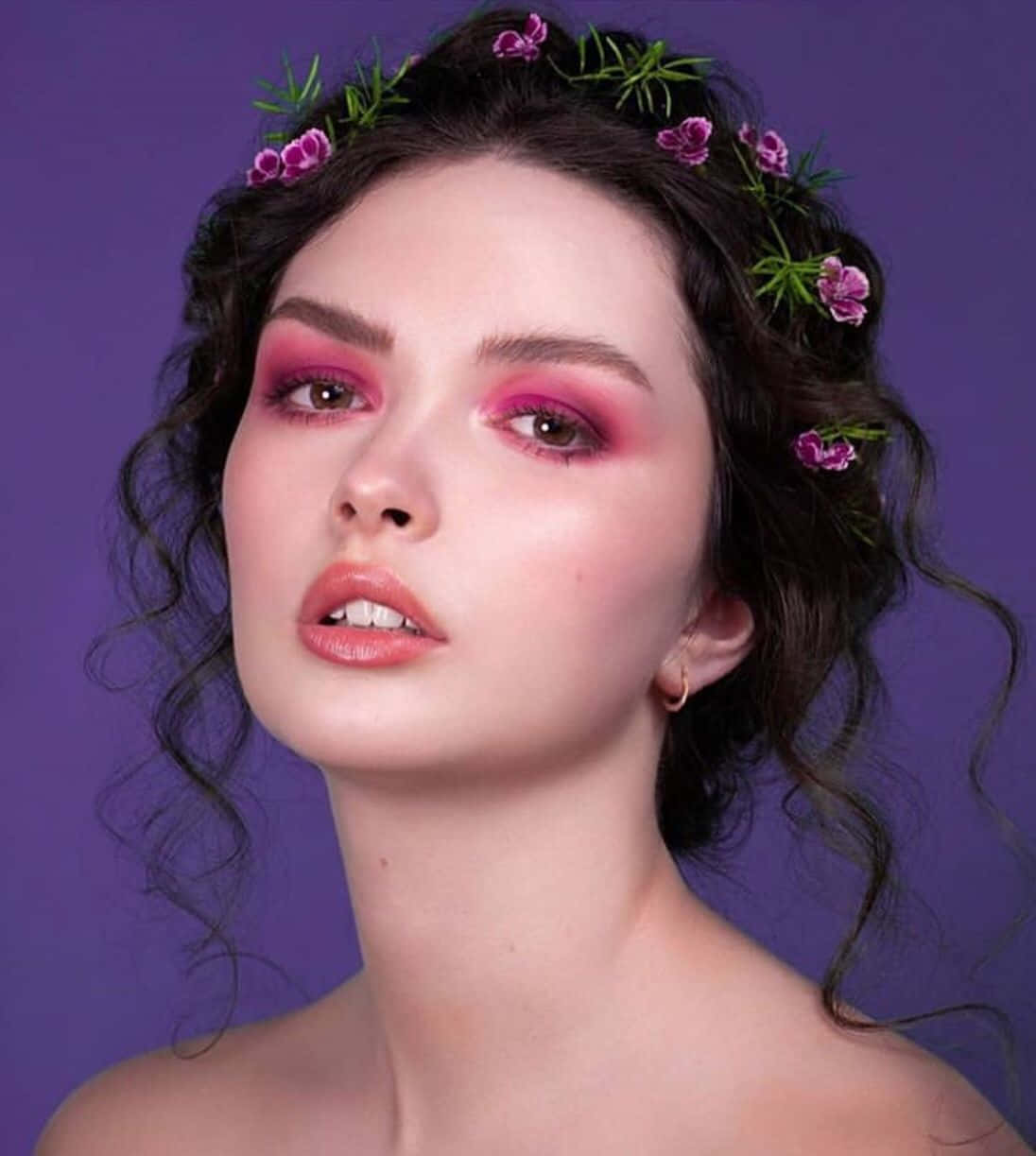 spring makeup, pink flowers, vibrant purple backdrop, SD Phone Wallpaper