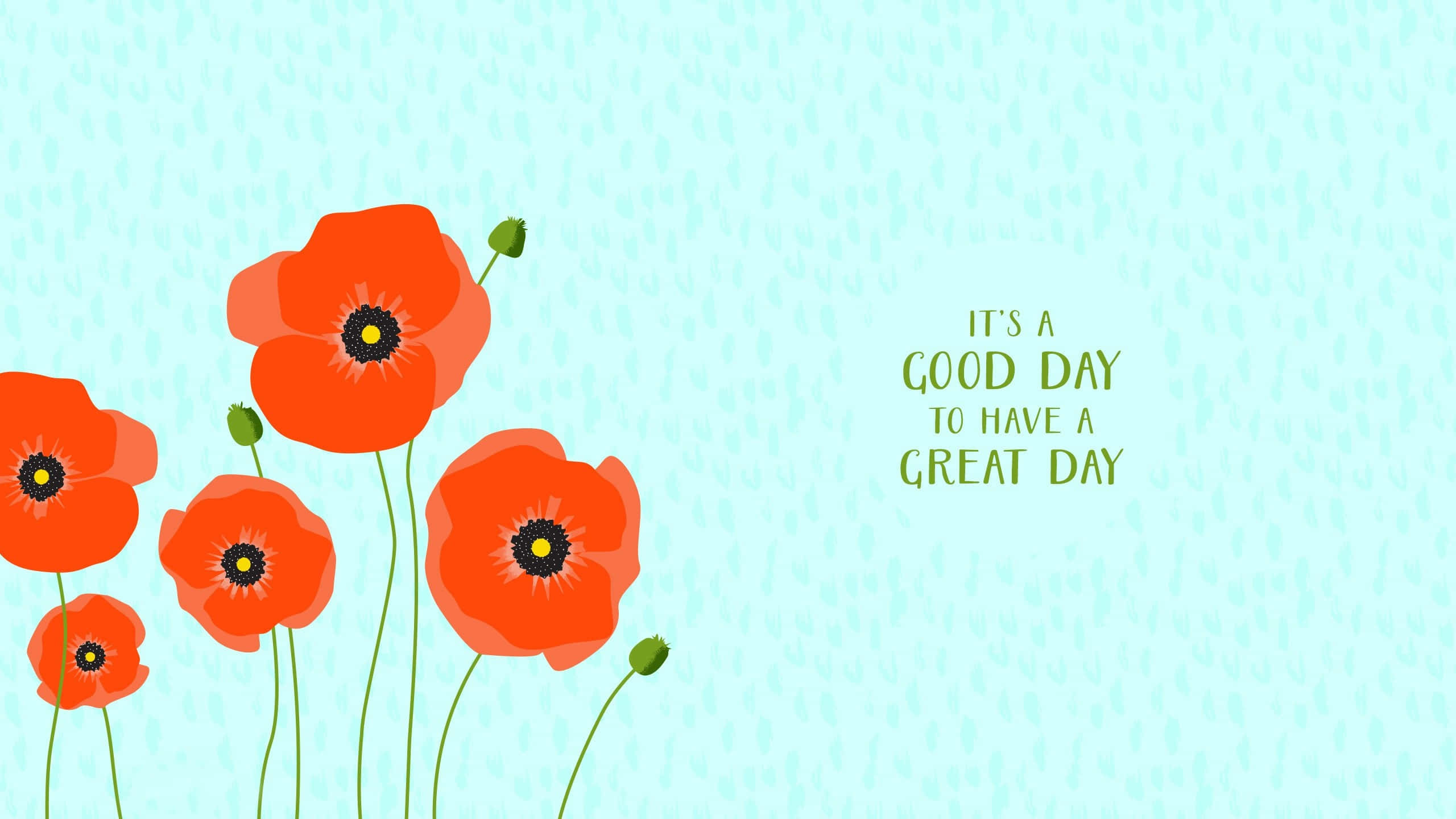 Spring Quotes, vibrant red poppies, soft teal background, 2K Desktop Wallpaper
