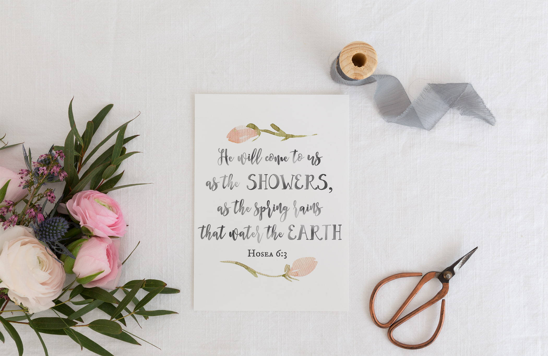 Spring Bible Quote, floral scripture card, pink blooms, Full HD Desktop Wallpaper