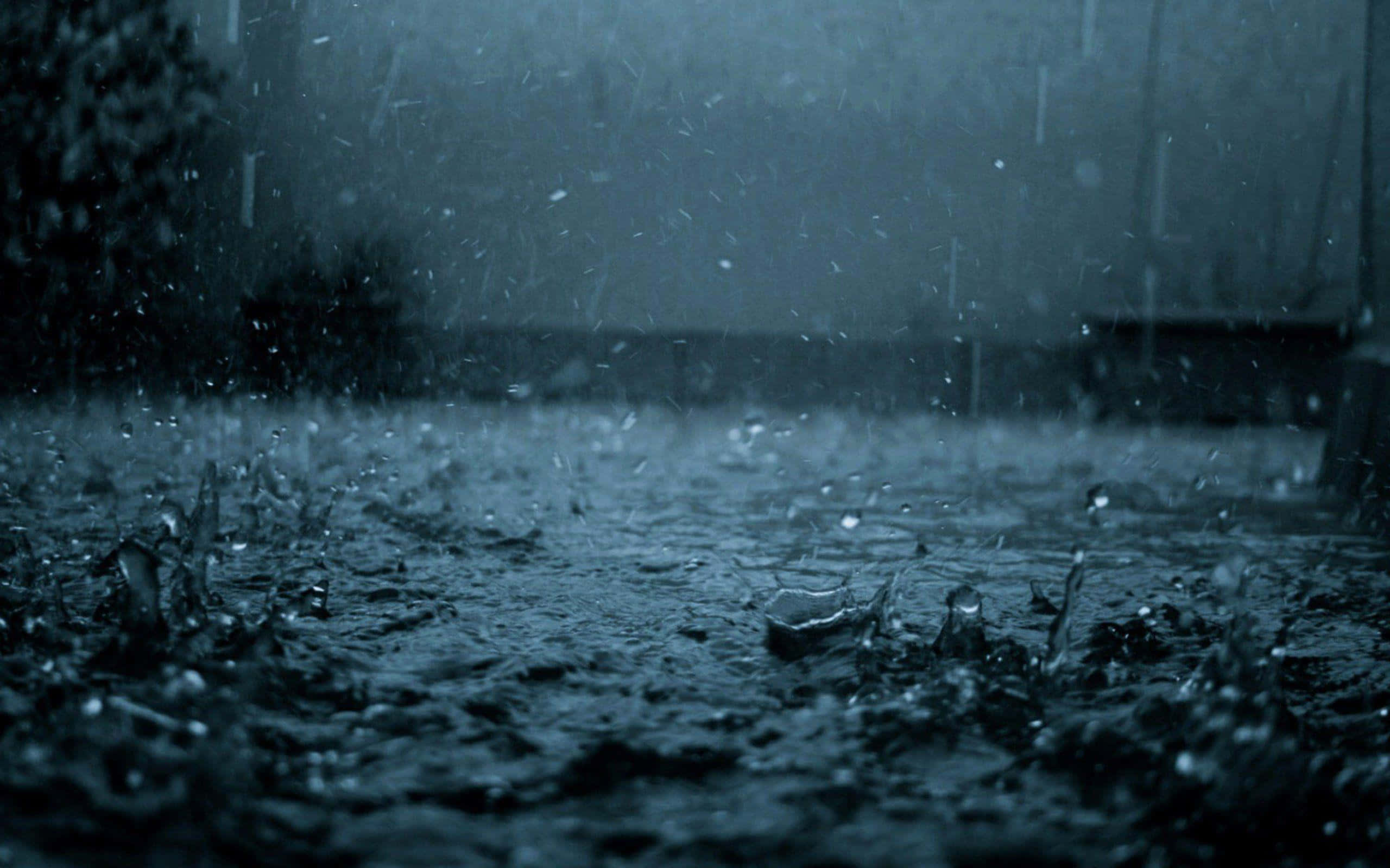 Spring Rain, dark wet pavement, gloomy overcast sky, 2K Desktop Wallpaper