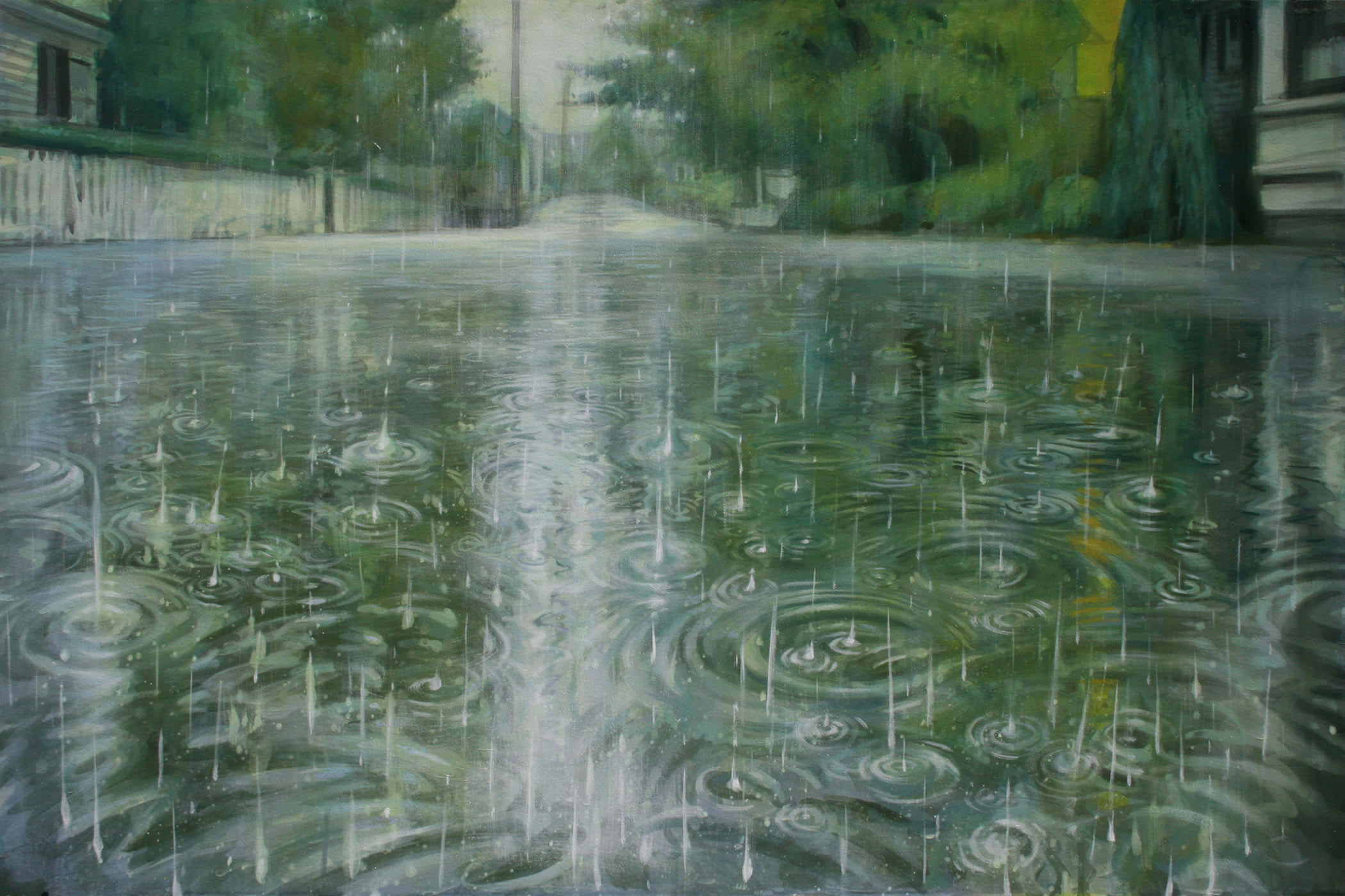 spring rain, forest, flooded street, Full HD Desktop Wallpaper