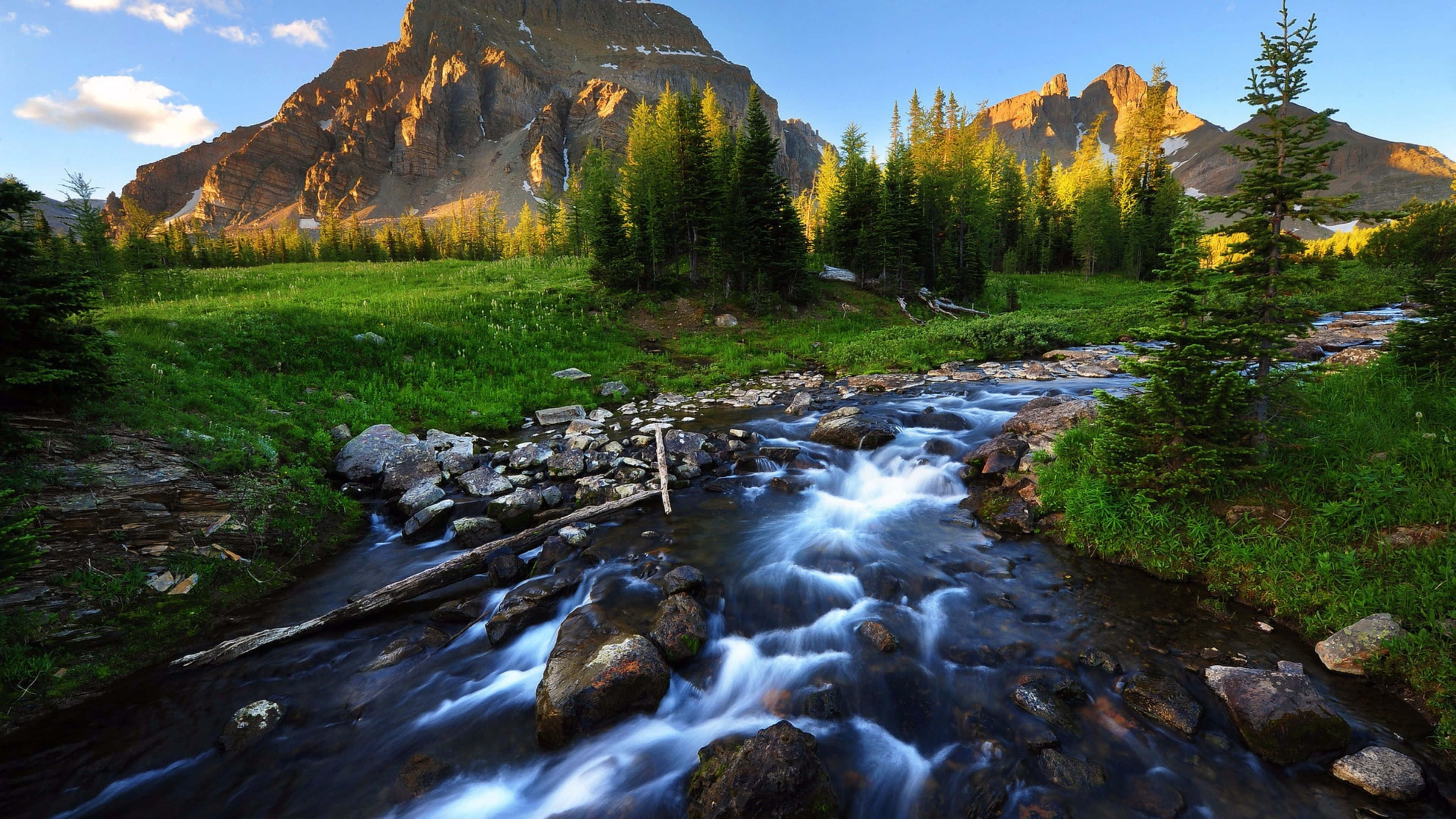 Spring River, mountain stream, lush green valley, 4K Desktop Wallpaper